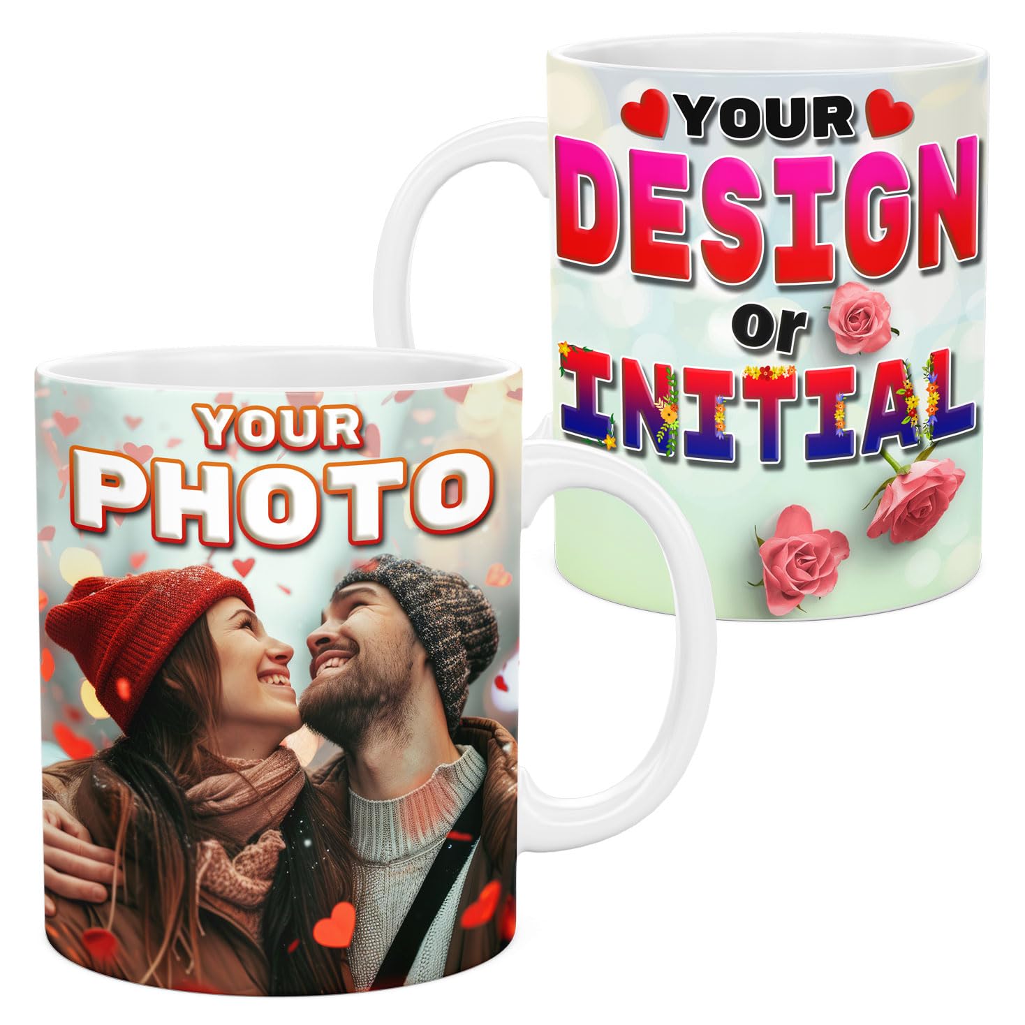 lepni.mePersonalised 11 oz. Mug with Your Own Name Photo Text or Initial | Custom Ceramic Cup for Coffee Tea | Birthday Gift with Heart (White Ceramic, Your Photo)