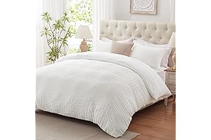 White Seersucker Queen 3PC Duvet Cover Set