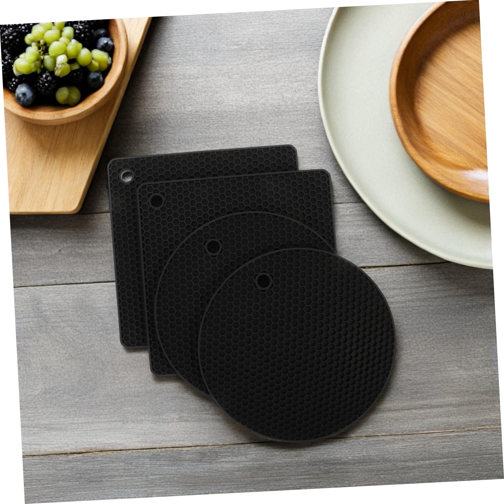 Sottopentola Nero, 6 Pezzi in Silicone Struttura Alveolare