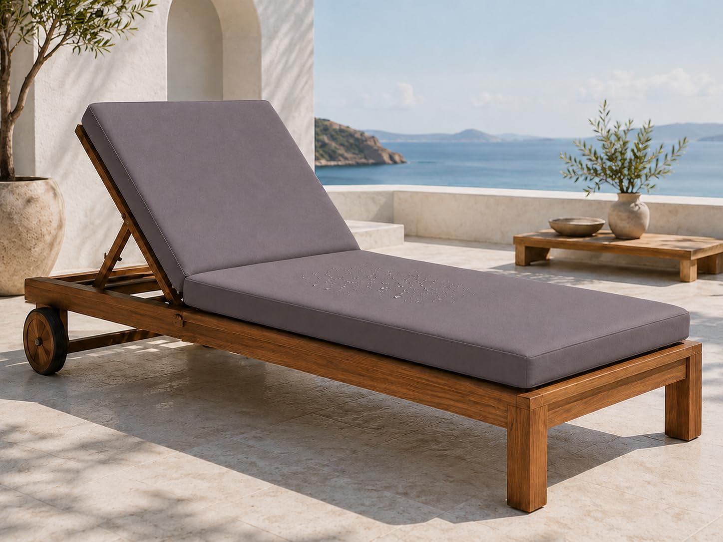 INSAFIANS Waterproof Sun Lounger Cushion – Outdoor Garden Recliner Pad Removable Zipper Cover Sunbed Cushion (CHARCOAL)