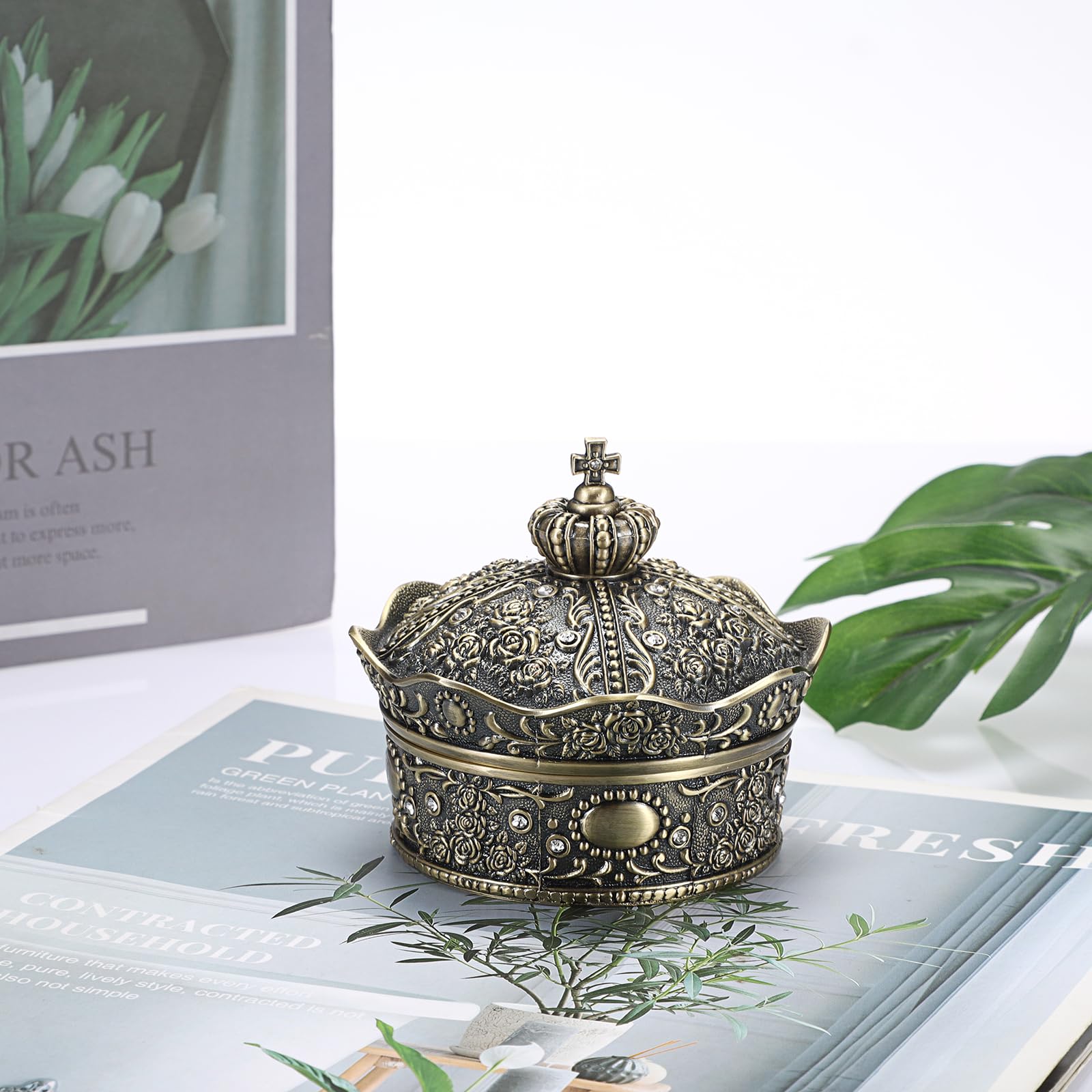 Vintage Crown Jewelry Box – Antique Metal Treasure Chest For Earrings, Rings & Small Keepsakes, Elegant Gift For Women - View #11