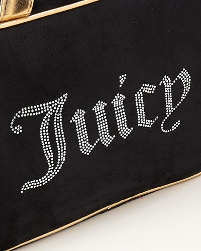 Miniatura 2 de Juicy Couture Bolsa de maquillaje negra Organizador de cosméticos Esenciales de viaje Weekender Velour Rhinestone Gold Trim