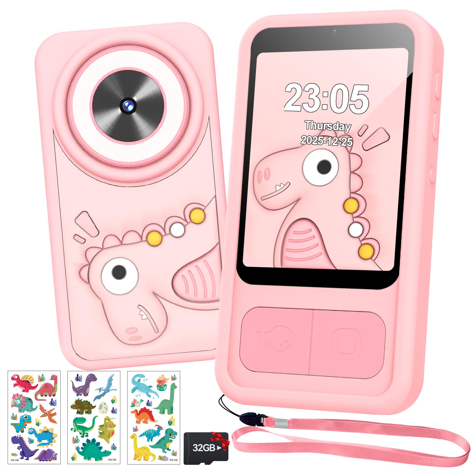Kids Phone, Dinosaur Kids Smart Phone Toys for 3, 4, 5, 6, 7, 8 +Year Old Girls Gifts, 2.8” Touchscreen Child Learning Play Cell Phone with Dual Camera, Games & Music, Christmas Birthday Gifts (Pink)