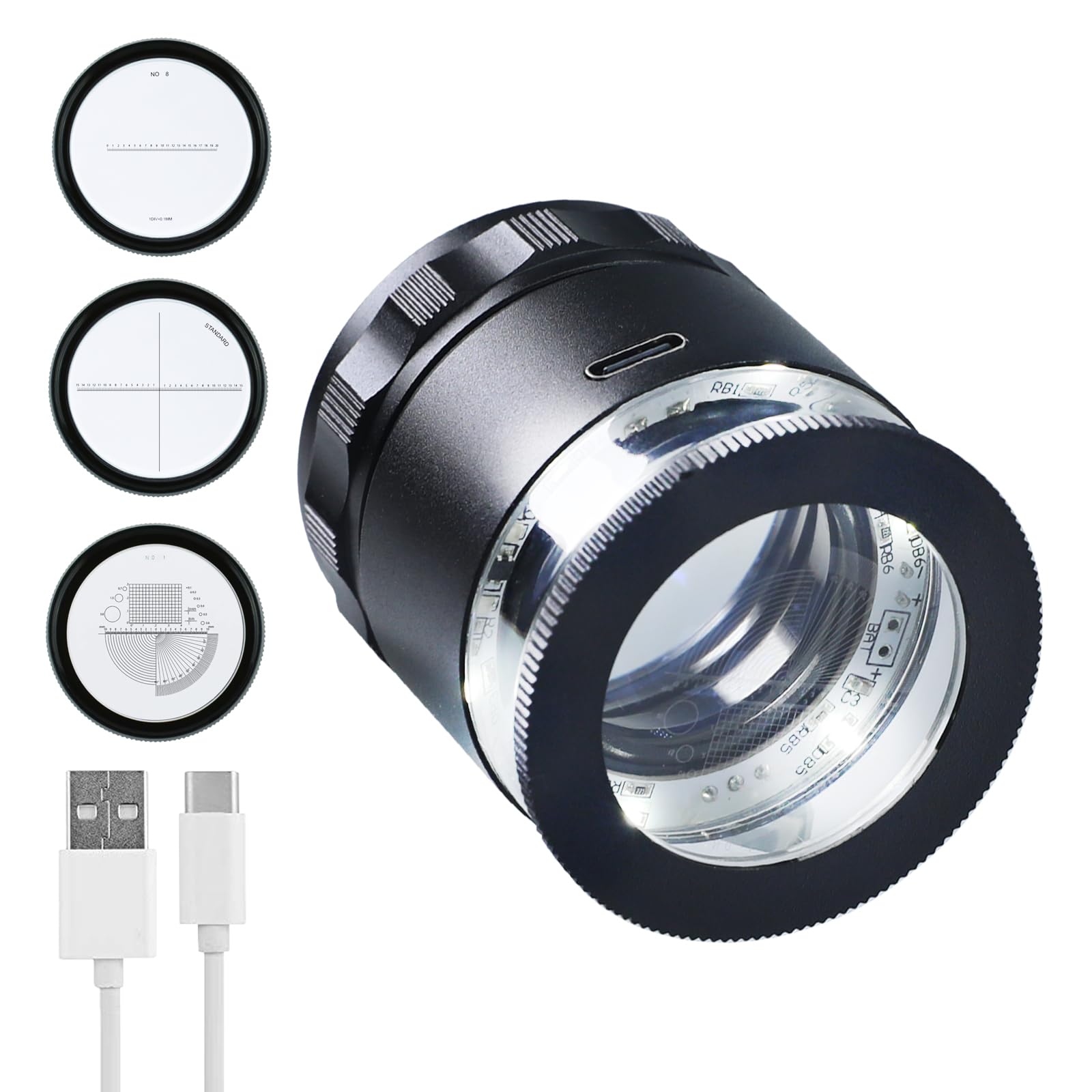 10x Juweliersloep Verlicht vergrootglas, Draagbare zakleesloep 25mm met LED-gefocuste oogloep Vergrootglas Edelstenen, Verwisselbare schaal (9 schaal glas