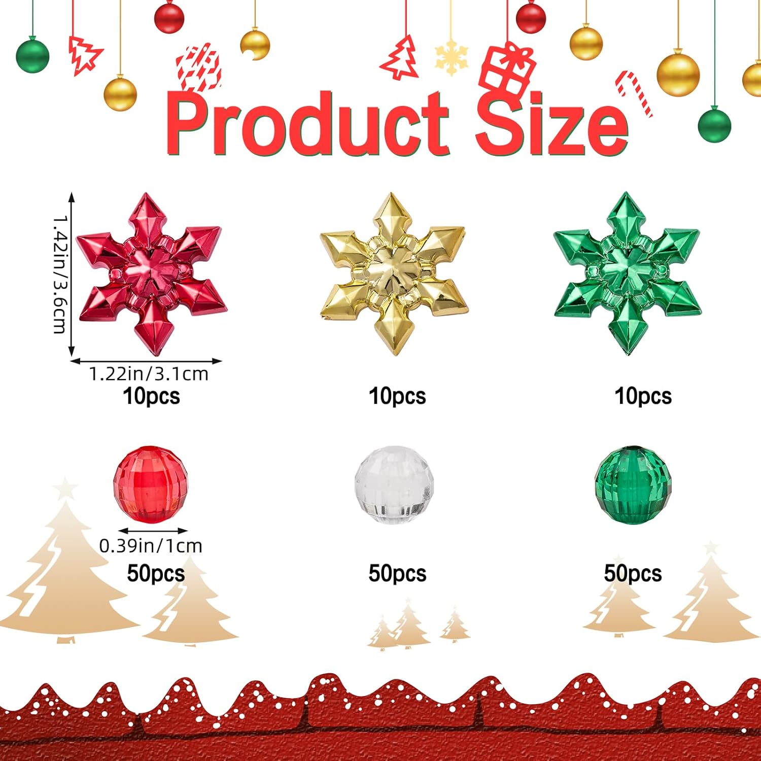 Ornaland 180 Pcs Christmas Beads for Jewelry Making Round Assorted Faceted Acrylic Beads for Bracelets Necklaces Pens DIY Craft Supplies - Image 2