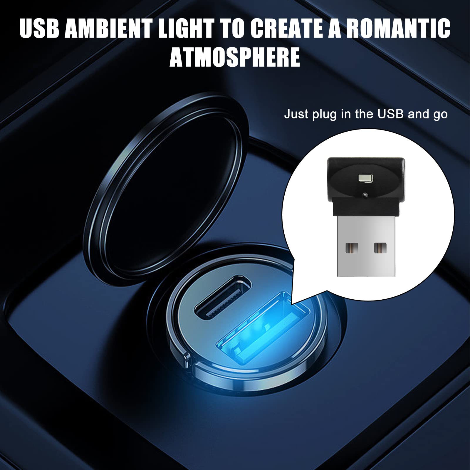 Nizirioo Oświetlenie samochodowe LED, 4 sztuki, USB, mini lampa samochodowa Starlight, oświetlenie USB, 7 kolorów, uniwersalne oświetlenie otoczenia do mobilnego zasilania, samochodu, laptopa
