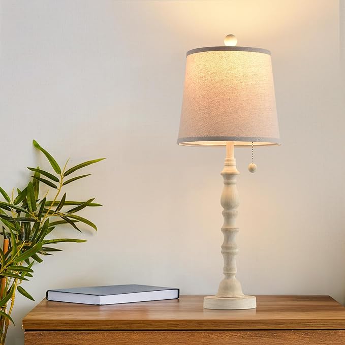 Terpsichore Terpsichore Lamps for Living Room Modern Farmhouse Table Lamp Bedside Reading Lamps Set of 2 Night Stands Bedroom Night Lamp,with Fabric Lamp Shade (White, High 26.25 Inch) photo 2