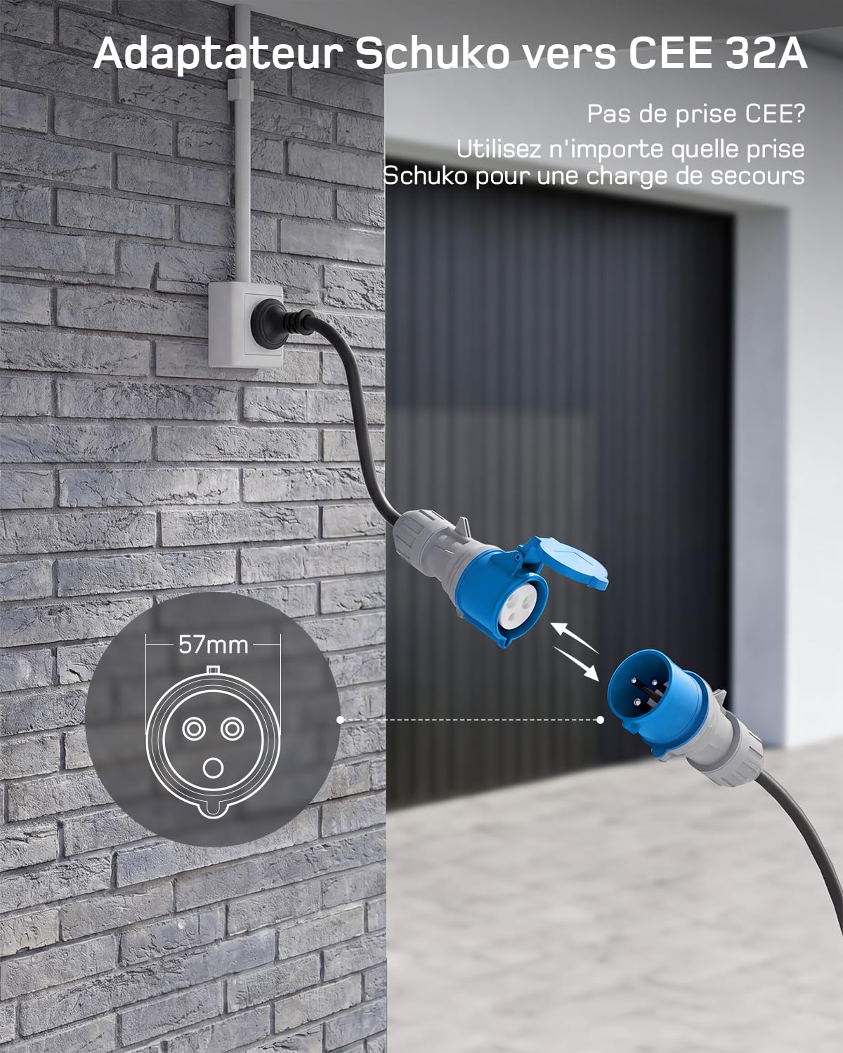 dé Chargeur Voiture Electrique 7kW APP [6m, 1-Phase, 6A-32A] Chargeur Voiture Electrique Type 2 P17 avec Puissance Réglable à Distance, Compatible avec R5, Scenic, Model Y, E-208 et Autres EV/PHEV