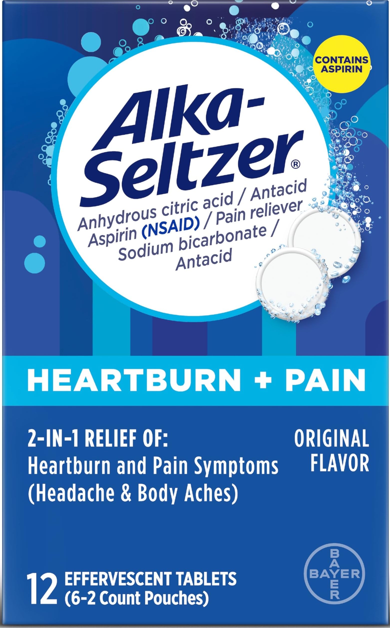 Alka-Seltzer Heartburn + Pain Effervescent Aspirin + Antacid Tablets, 72 ct — Amazon image 12