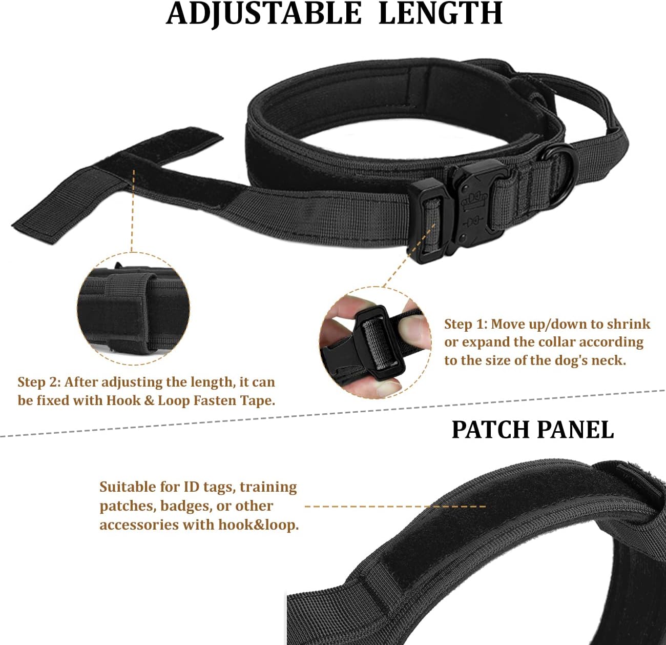 Tactical Dog Collar with Handle - Military Dog Collars Adjustable Training Collar Premium Nylon Dog Collar Heavy Duty Metal Buckle Collar for Medium Large Dogs (M, Black) 6