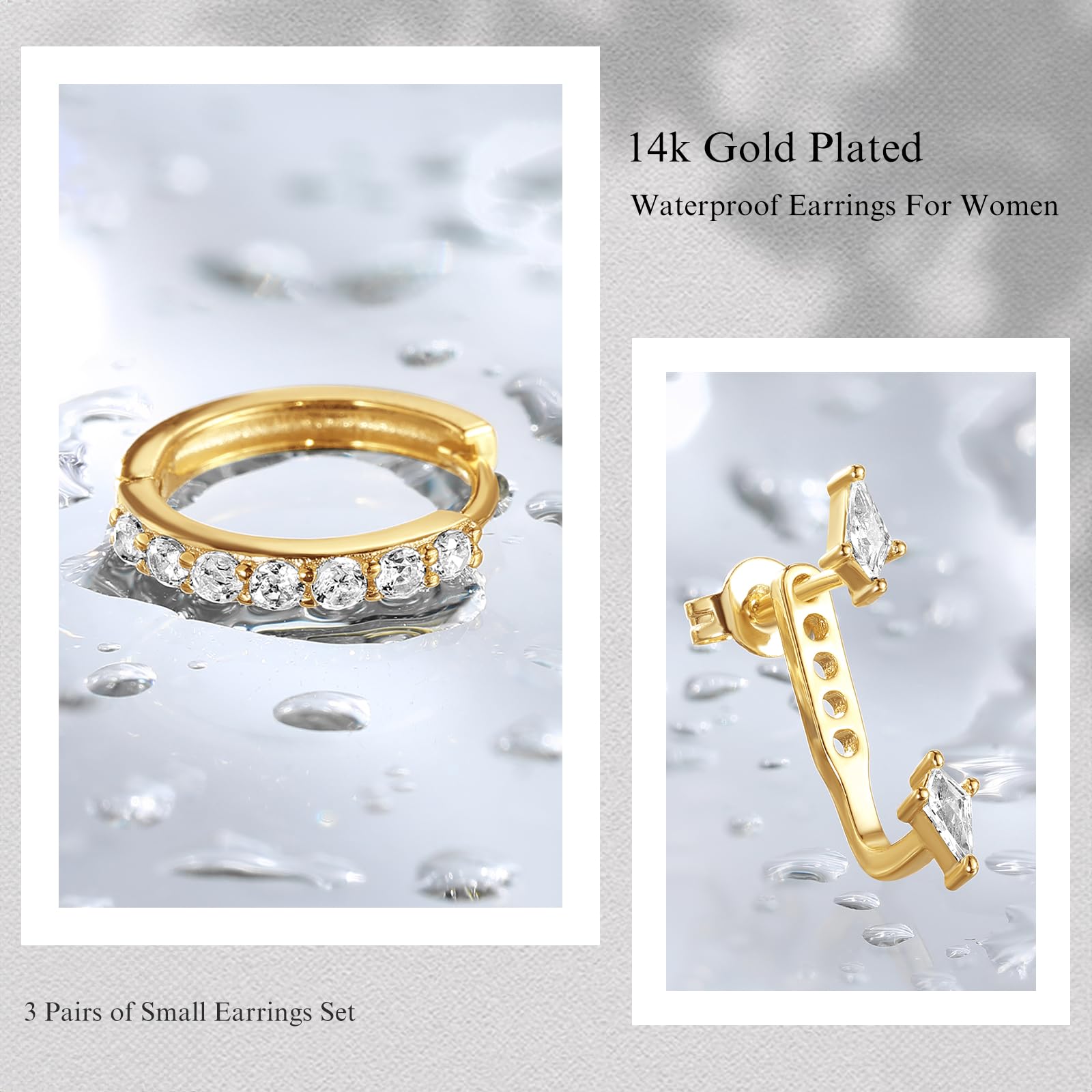Aretes tipo dormilona para mujer, juegos de aretes para múltiples piercings, juego de 3 pares de aretes delicados para mujer, Latón, No es una piedra preciosa 5