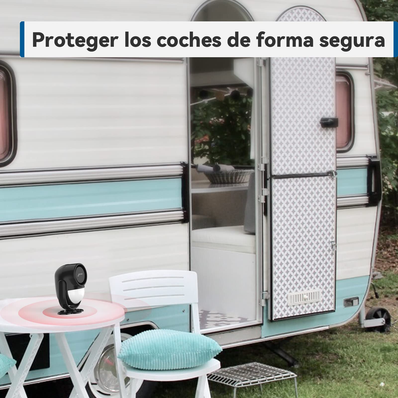 CPVAN Sensor de Movimiento, Sirena Alarma Casa para Puerta, Control Remoto Infrarrojo Sistema de Alarma Antirrobo -125dB -Accionado por Batería -Ideal para Interior de Tienda/Oficina/Casa, Negro