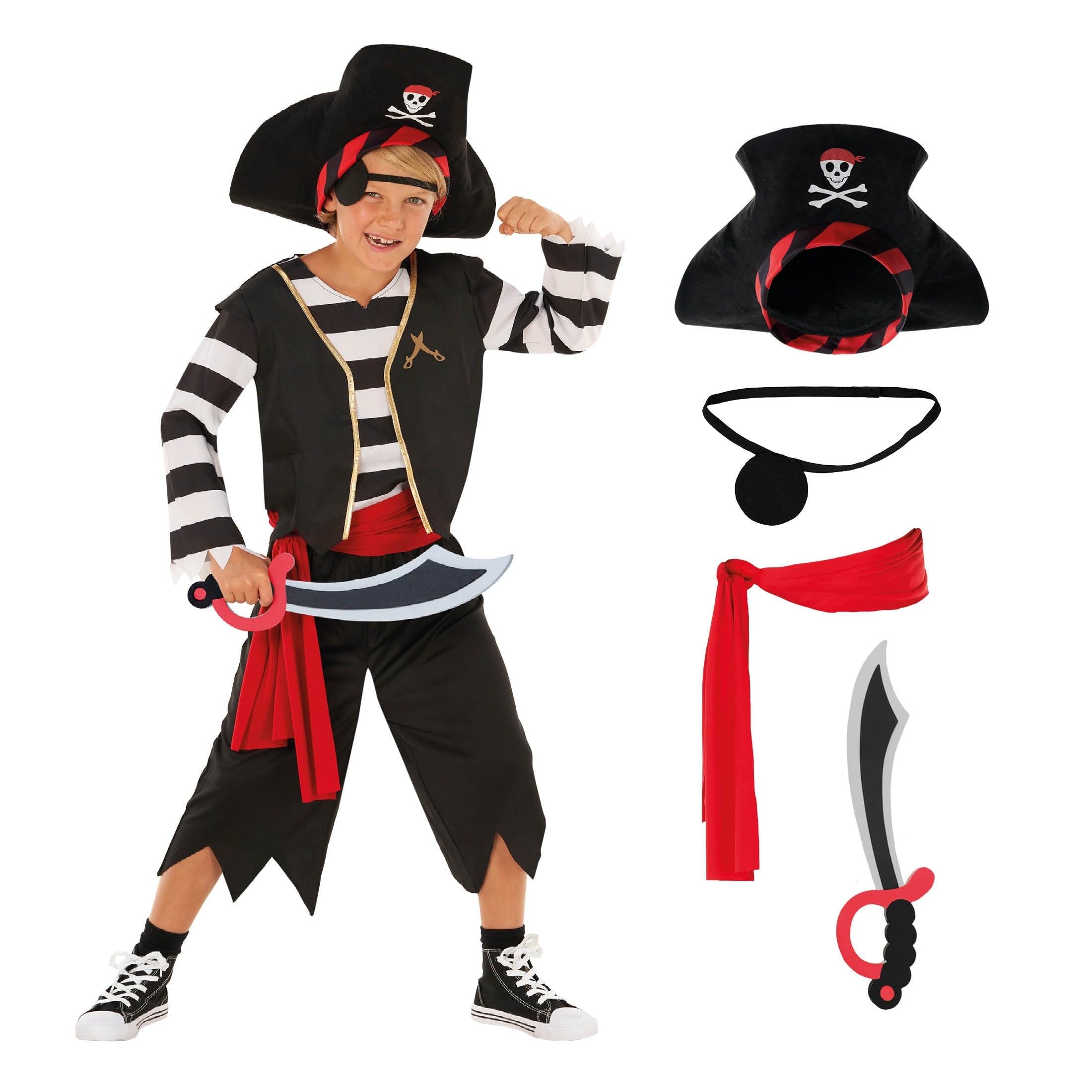 Morph Costume Pirata Bambino, Costume Pirata Halloween Bambino | Maglia con Gilet, Pantaloni, Cappello, Benda & Spada, Perfetto per Halloween, Ideale per il Gioco di Ruolo