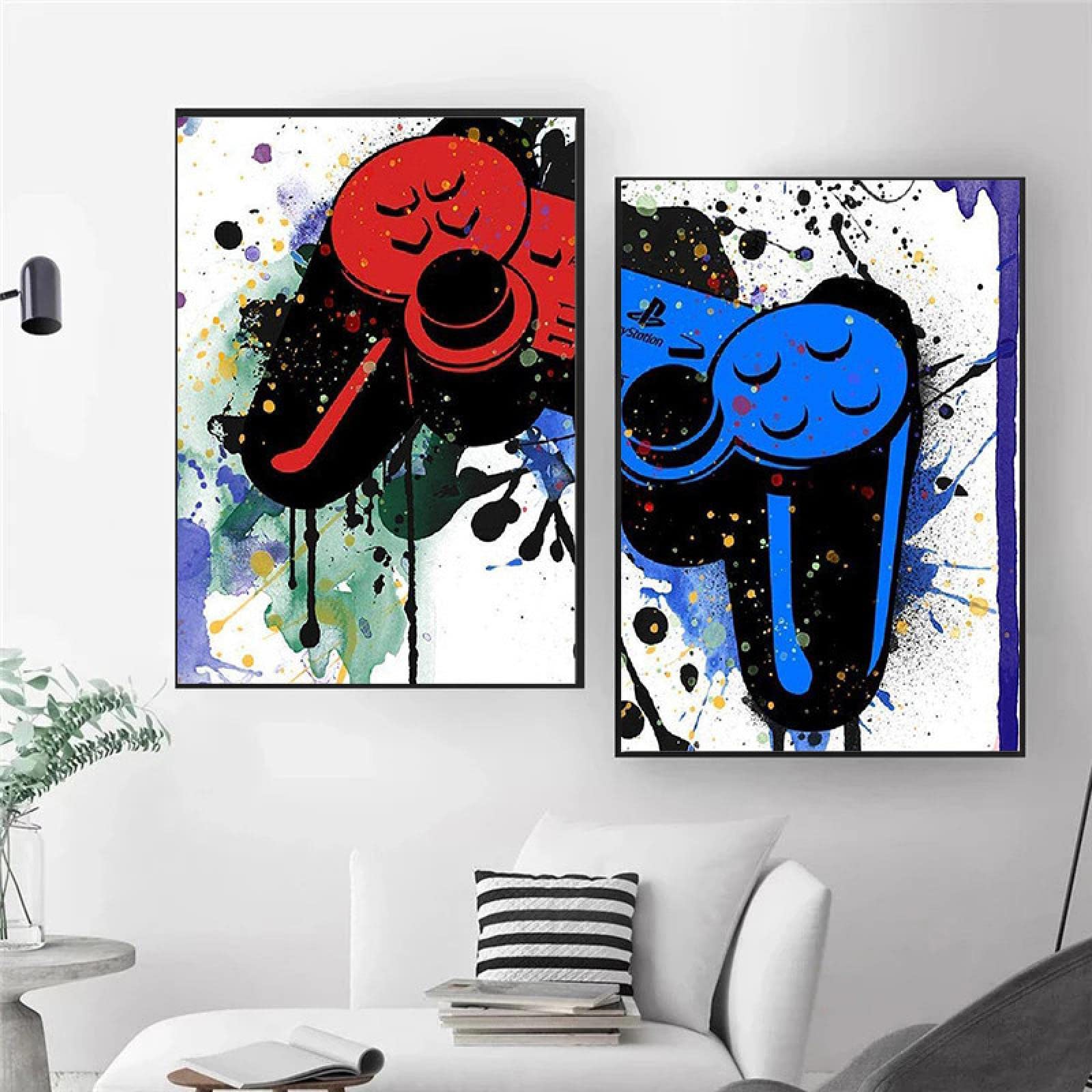 dsdsgog Graffiti Art Boys Game Posters Prints Gamepad Controladores de videojuegos Imagen Joystick Canvas Painting Kids Room Decoración de la pared 50x70cmx2 Frameless