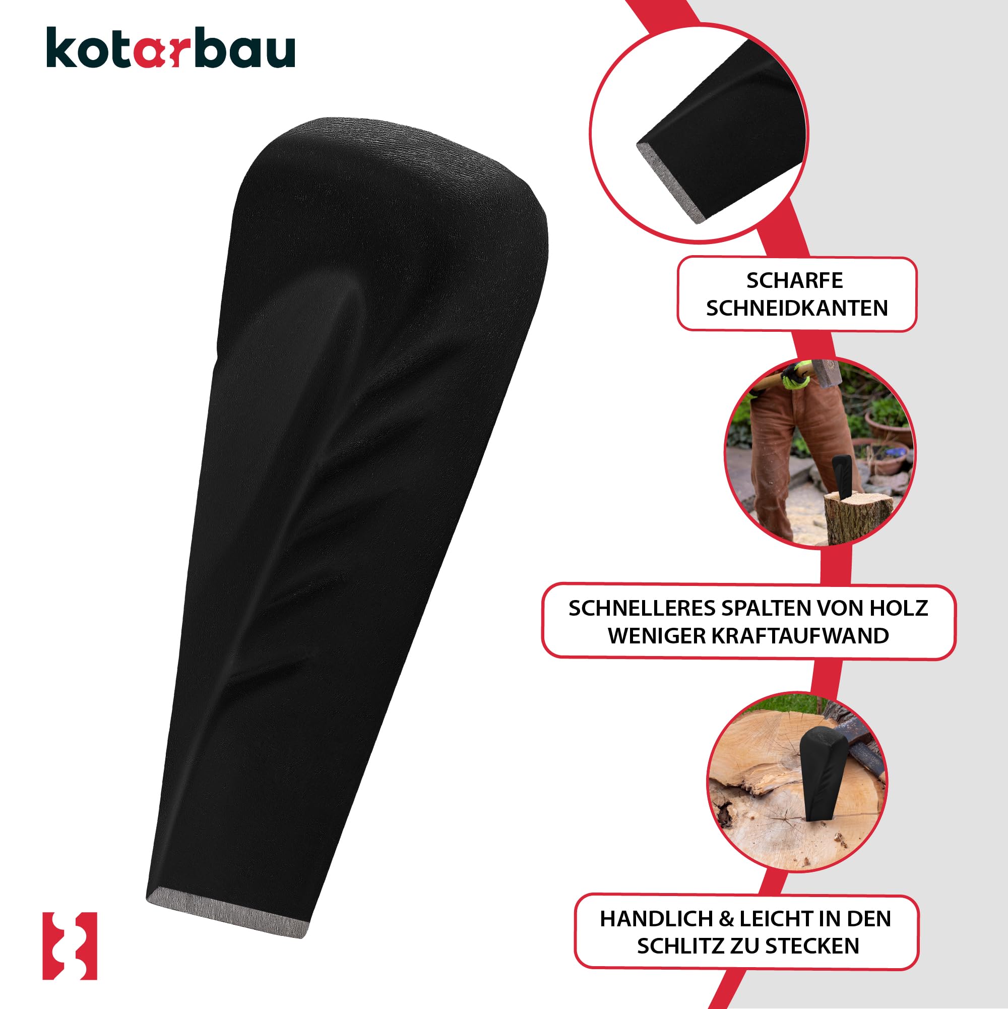 KOTARBAU® Cuneo rotativo forgiato per spaccare legno in acciaio