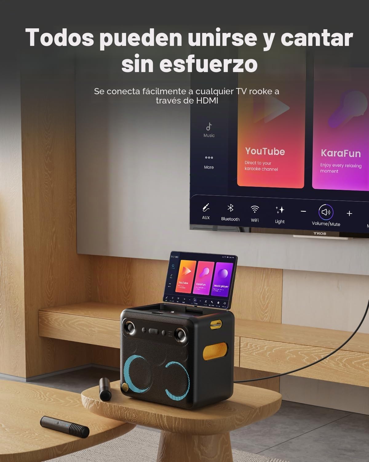 Ikarao 2024 - Máquina de Karaoke Inteligente para Adultos - con Pantalla de Letra, Tableta de Karaoke de 64 GB, 2 micrófonos inalámbricos, Sistema de Karaoke Profesional, Potencia Pico de 600 W, 4