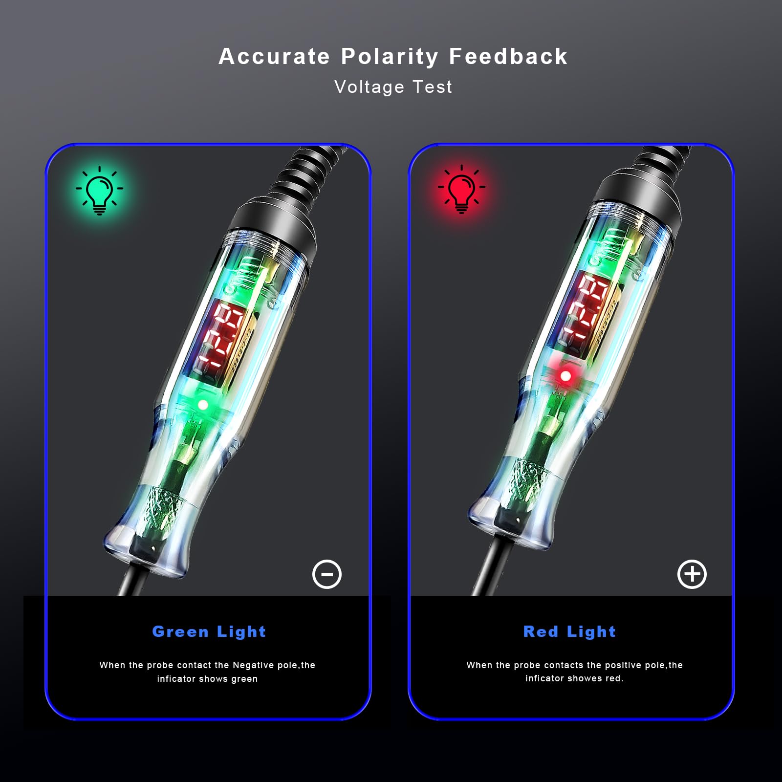 Tester per circuiti automobilistici da 5-120 V, display digitale di tensione a LED con cavo a molla esteso in PU nero, sonda in acciaio duro affilato, circuiti per veicoli a bassa tensione CC, tester