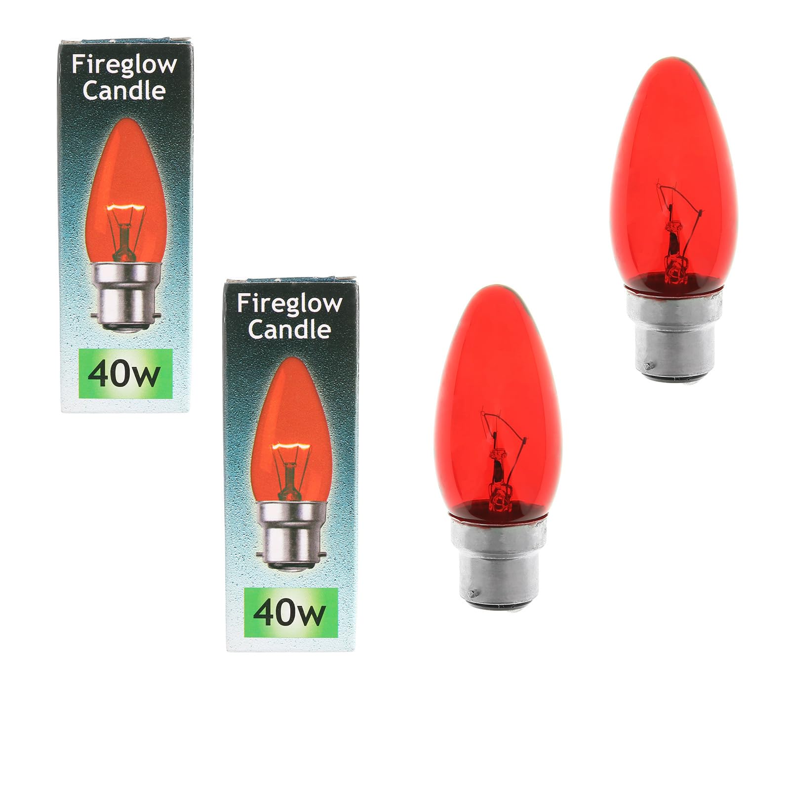 Masterpart 40W Bayonet Cap Red Fireglow B22D Candle Lamp 240V Bulb Pack of 2