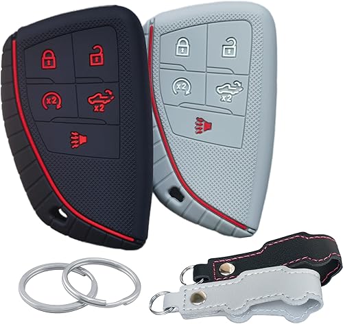 2 fundas de silicona para llavero remoto inteligente para GMC Sierra 1500 Chevy Chevrolet Silverado 1500 2024 2023 2022 (grisnegro con rojo)