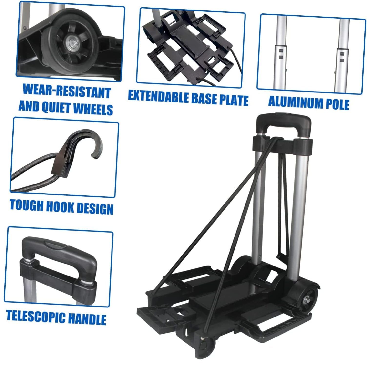 Healvian Carrito Plegable De Ruedas para Hogar y Camping Carrito Portátil De Mano Plataforma De Carga para Equipaje y Transporte