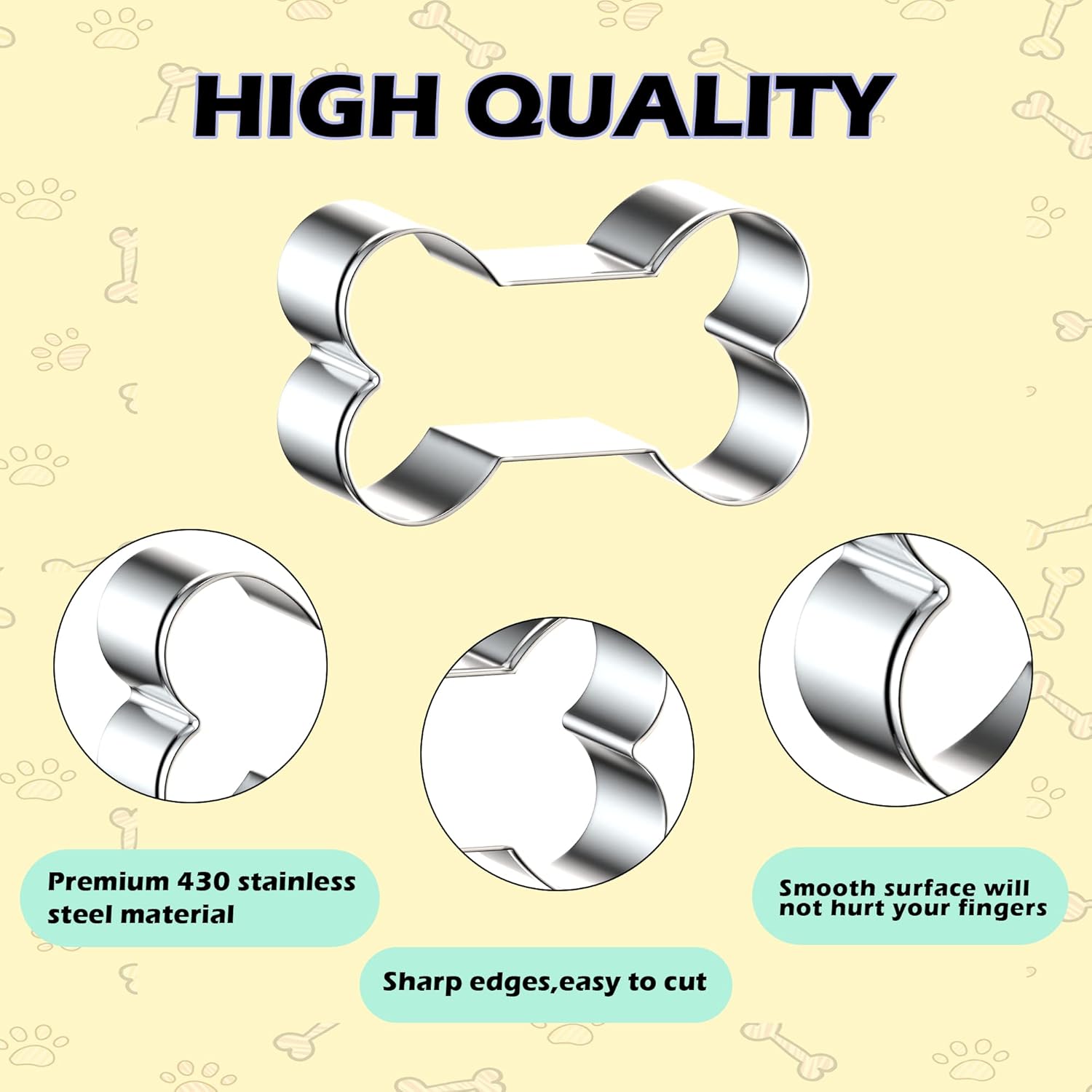 8PCS Dog Bone and Dog Paw Print Cookie Cutters Set, Stainless Steel Metal 4 Sizes Dogs Bone Paw Shape Cookie Cutter, Dogs Theme Party Cookie Cutter Molds for Homemade Treats Baking - Image 6
