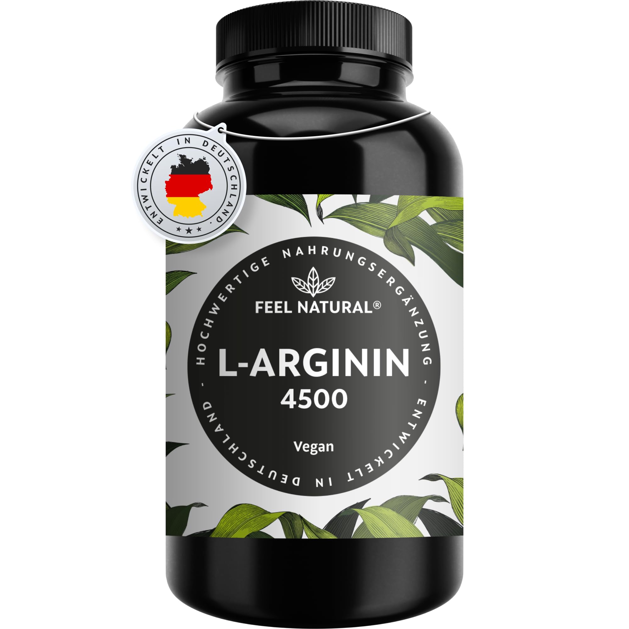 L-Arginin - 365 vegane Kapseln - 4500mg pflanzliches L Arginin HCL aus Fermentation (davon 3750mg pur) je Tagesdosis - Hochdosiert, ohne Zusätze, laborgeprüft, in Deutschland produziert