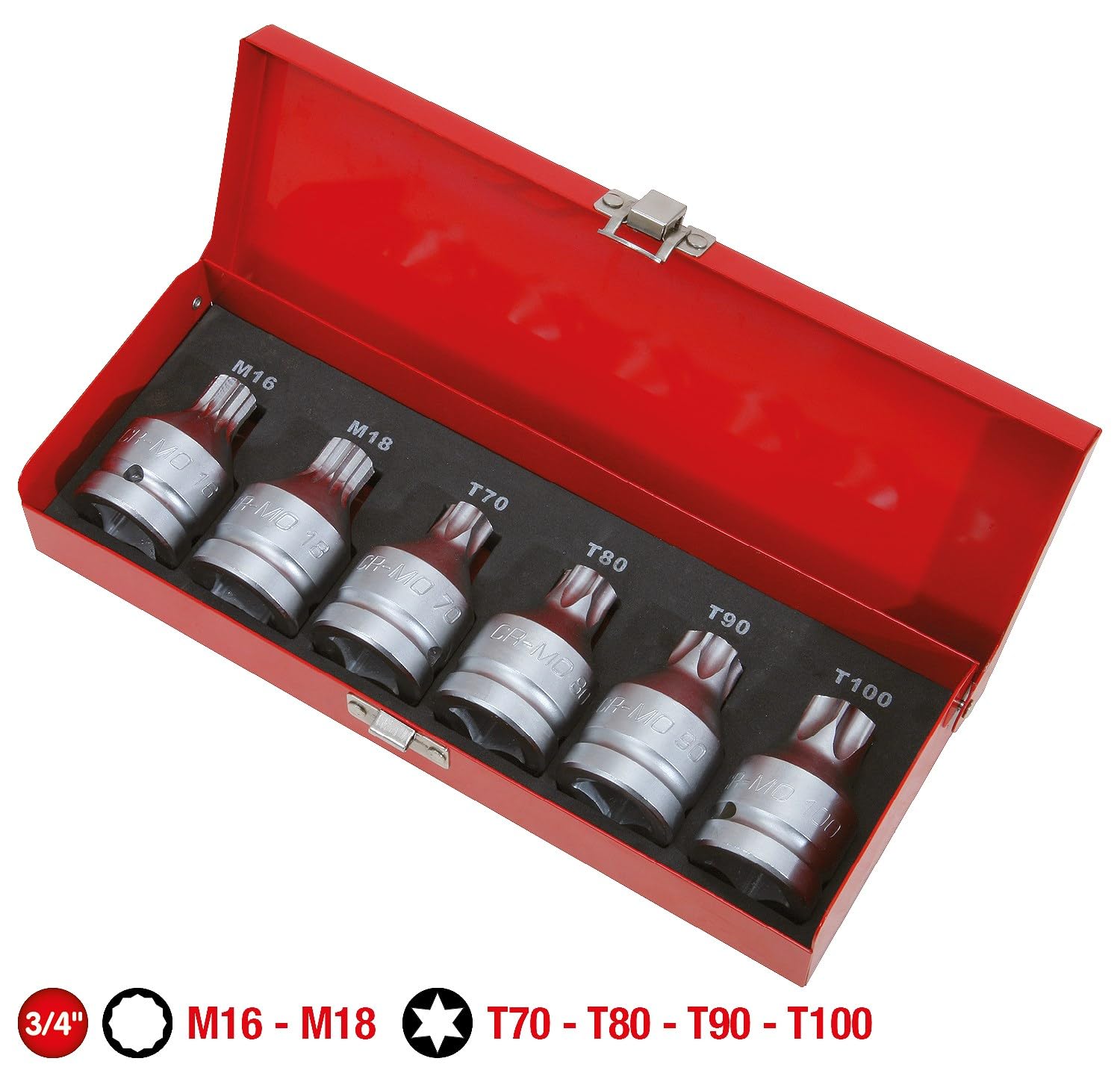 KS Tools 515.0010 3/4"Zestaw silowych gniazd bitów 6-szt, XZN+Torx, z otworem
