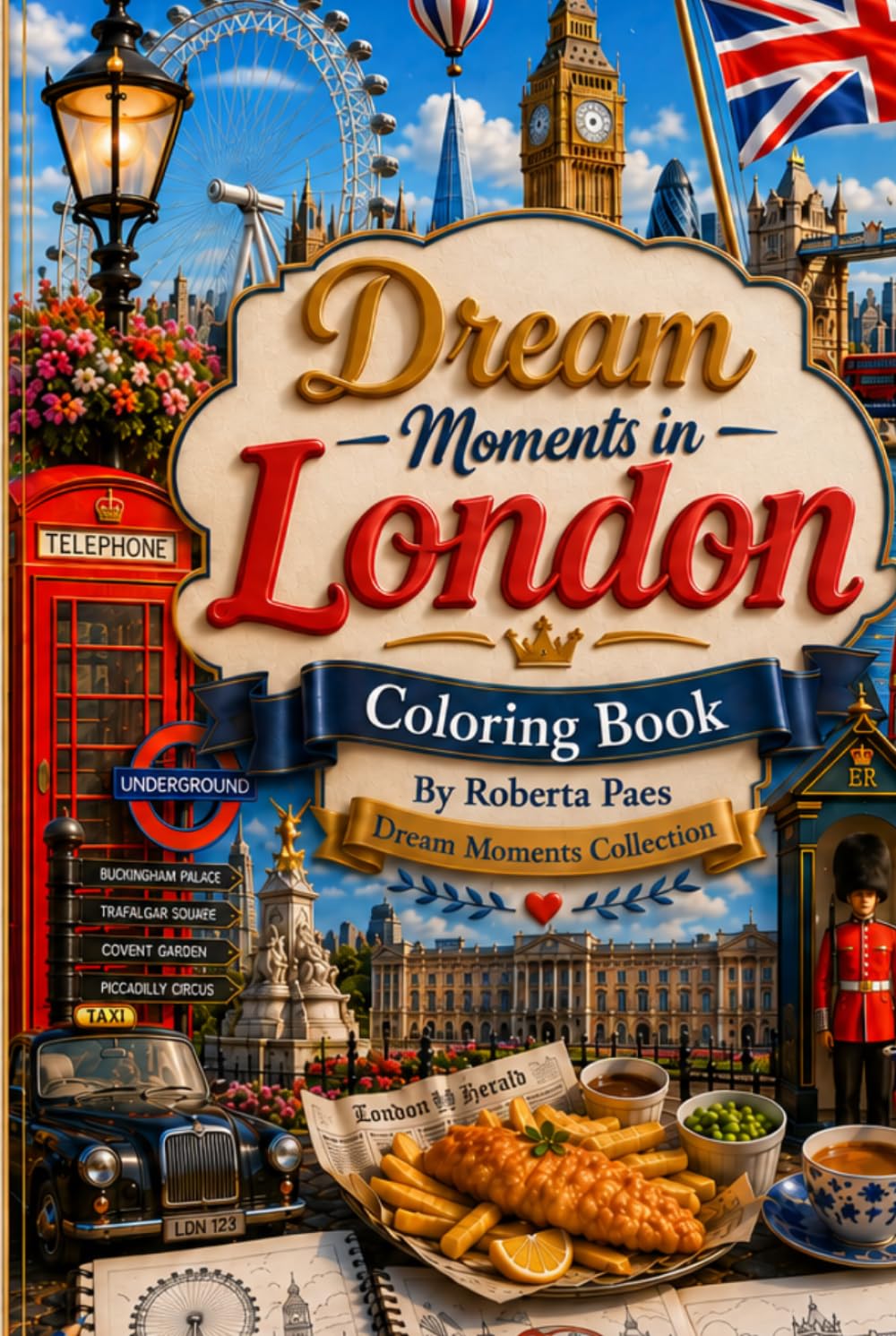 Dream Moments in London - Coloring Book For Adults: A Beautiful Coloring Book of Iconic Landmarks, Charming Streets, Cozy Cafés, Historic Markets, and ... British Moments (Dream Moments Collection)