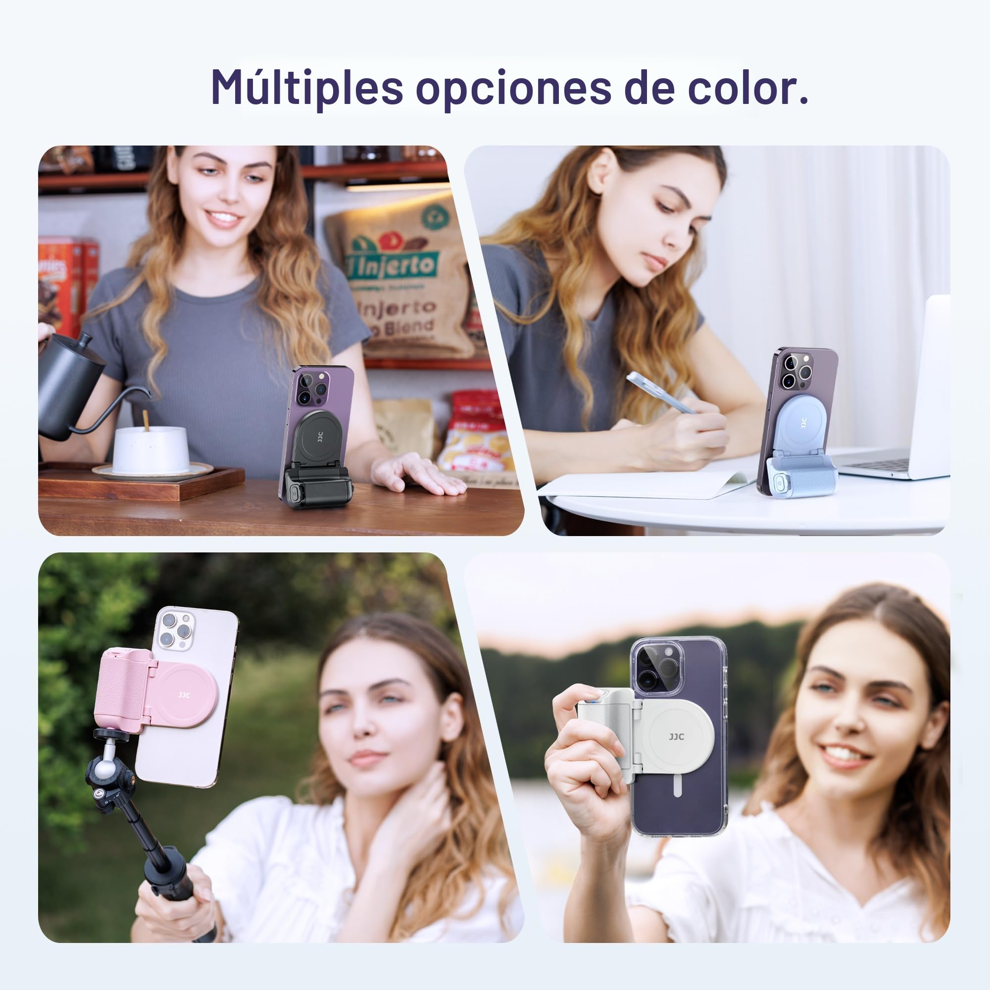 JJC Magsafe - Mango magnético para teléfono móvil con mando a distancia Bluetooth para iPhone Air 17, 16, 15, 14, 13 y Android, soporte de mesa y adaptador de trípode, color negro
