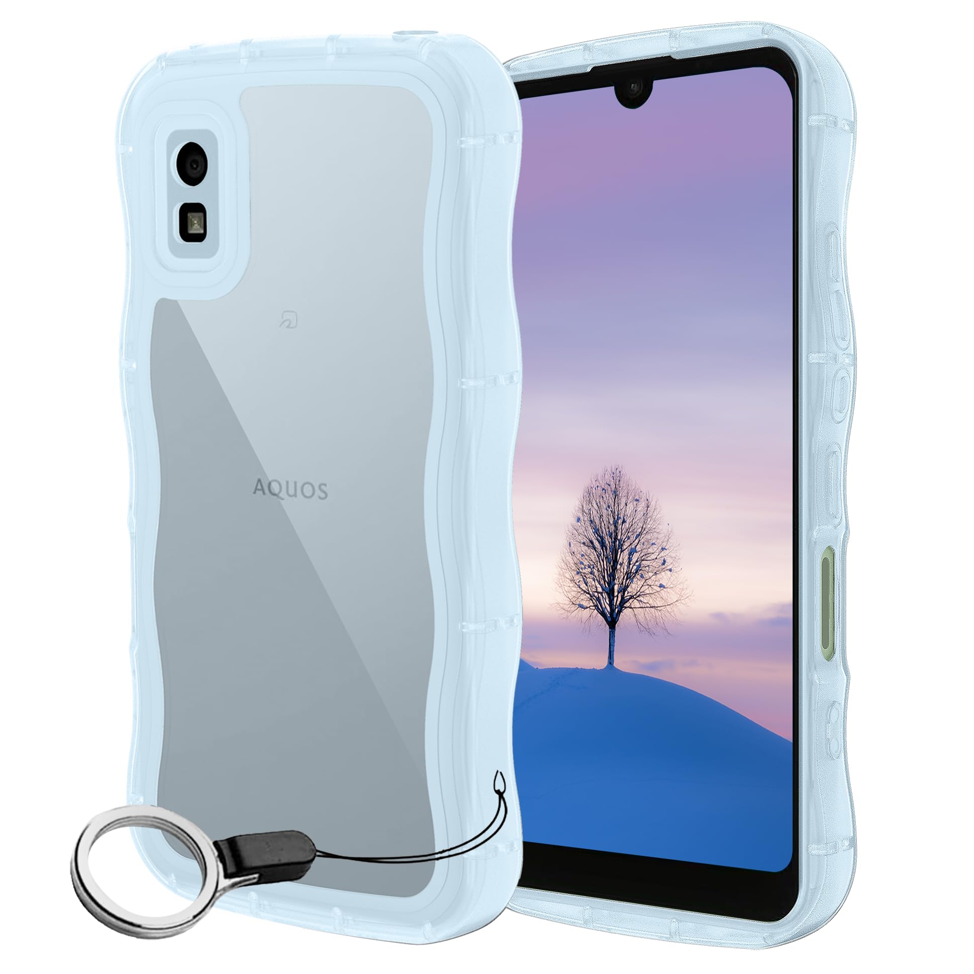 AQUOS wish wish2 ケース クリアブルー ウェーブ SH-51C SHG06 A104SH SH-M20 TPU波状のバンパー 透明 スマホケース かわいい うねうね アクオス ウィッシュ2 ウェーブ デザイン 可愛い 韓国 女性用 薄型 人気 おしゃれ 耐衝撃 ストラップホール付き(ブルー)