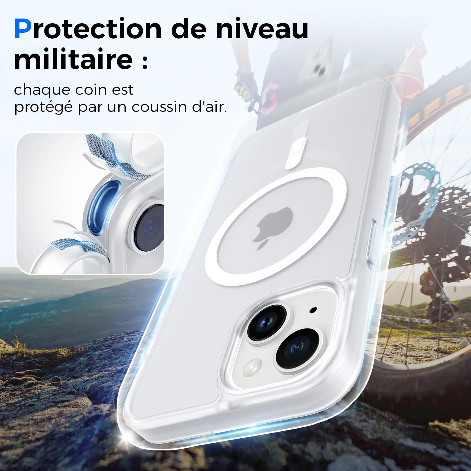 Coque Magnétique IPhone 13 / 14 Kmofizle - Translucide Givrée Fine Antichoc Deep Blue