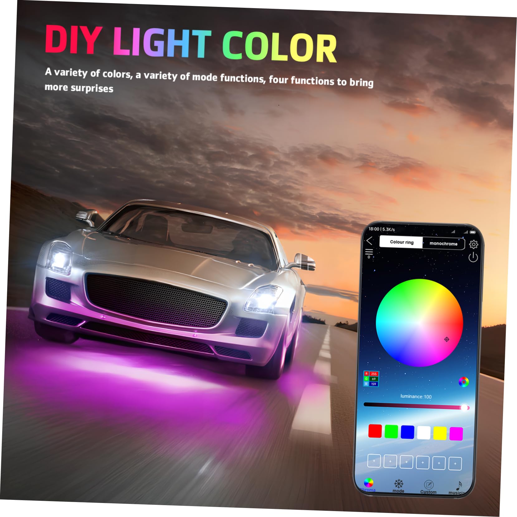 Kit de Iluminación LED para Coche 7 Colores, 1 Juego
