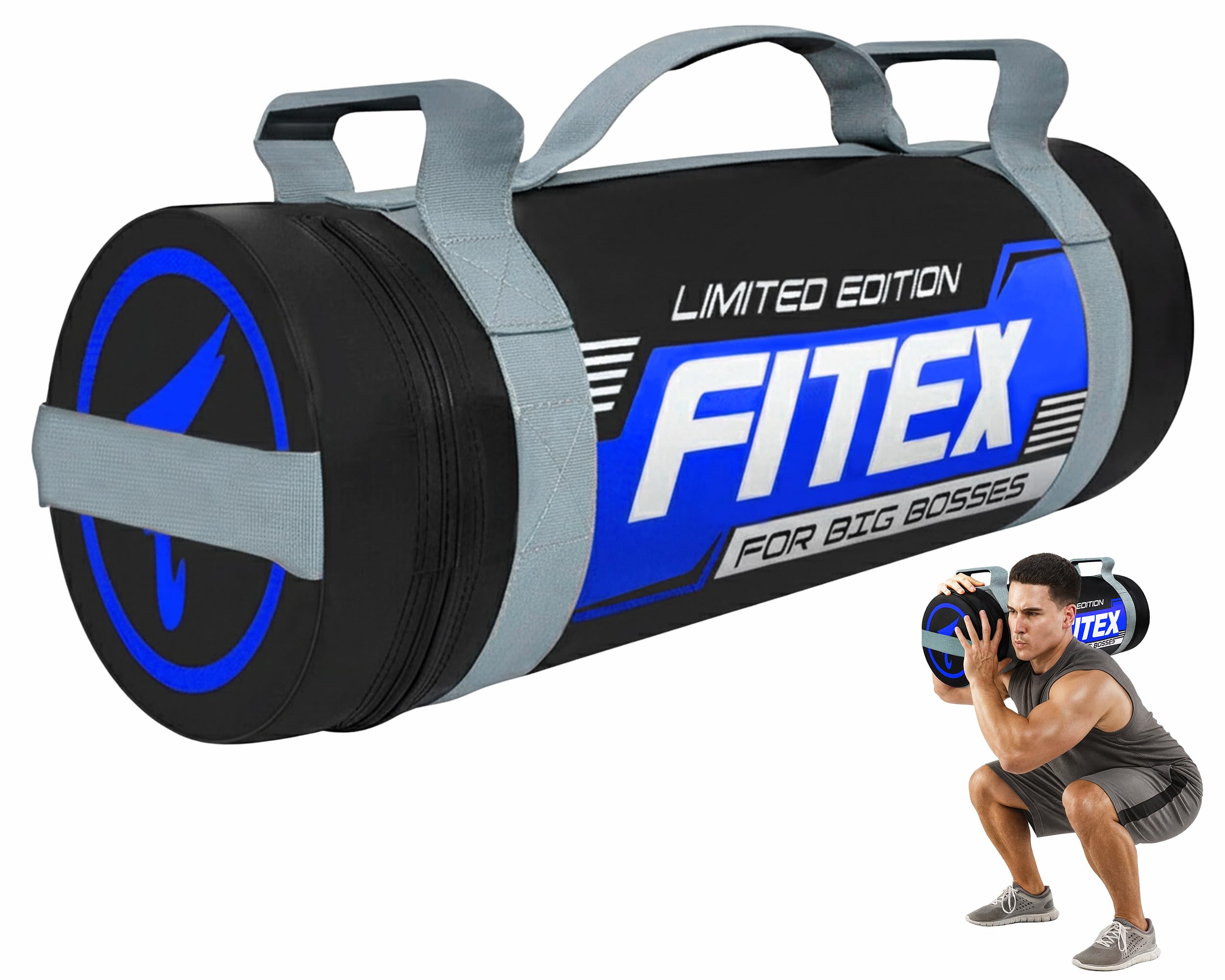 FITEX Power Bag – Workout Sandbag for Functional Training, Boxing, MMA, and Home Fitness – Heavy Duty Build with Comfortable Handles – Ideal for Strength and Endurance Training (Black/Blue, 28KG)