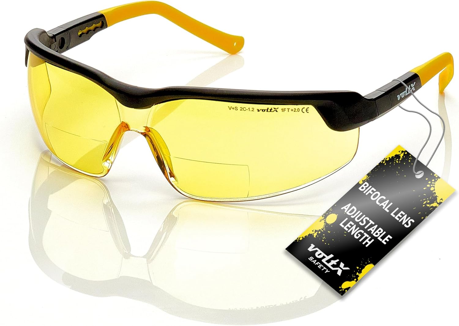 voltX GT ADJUSTABLE Bifocal Reading Safety Glasses (YELLOW Lens +2.5), ANSI Z87.1+ & CE EN166FT, Anti fog coated, UV400 Lens, Scratch resistant, Tilt & length adjustable earstems, clip on safety cord +2.5 Dioptre Gt Yellow image 3 of 9 B08MWB7CTS
