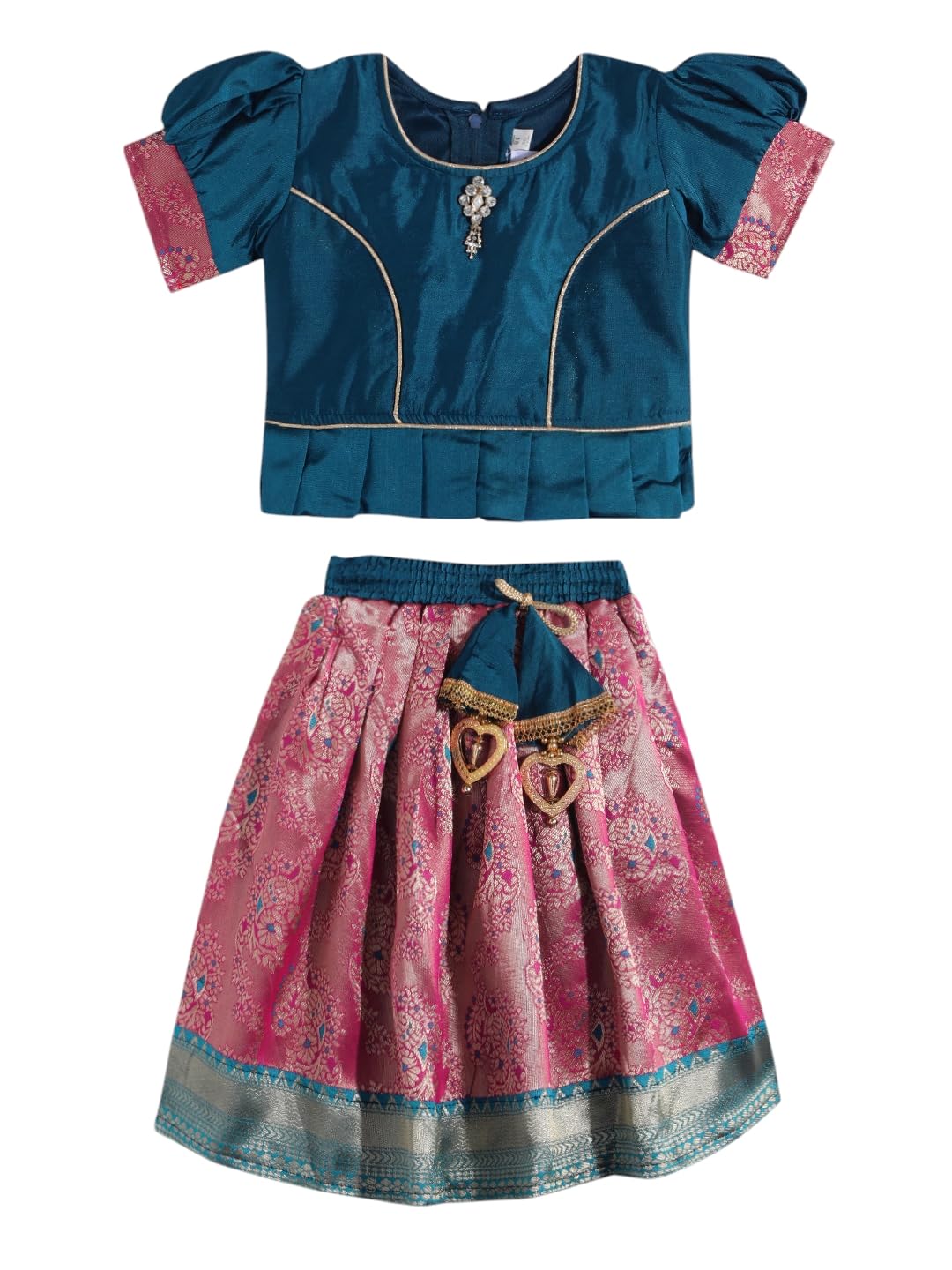 Aarika Lehenga zestaw choli dla dziewcząt, odzież etniczna, niebiesko-różowy, mocny jedwab, niebiesko-zielony