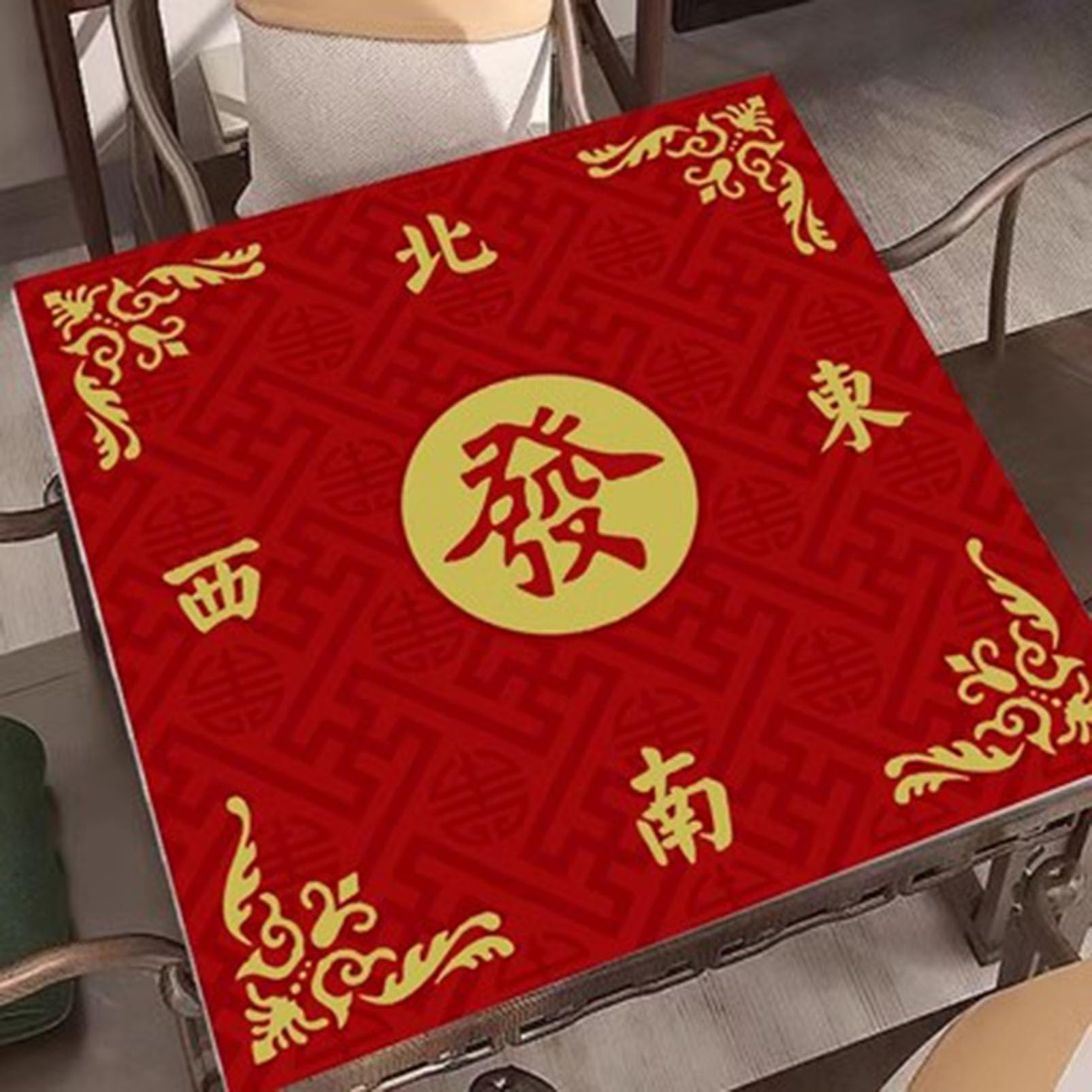Mata Mahjong Czerwona antypoślizgowa gra planszowa z redukcją szumów Playmat do gier planszowych Gry karciane z torbą do przechowywania (1 35,4 x 35,4 cala 90 x 90 cm)