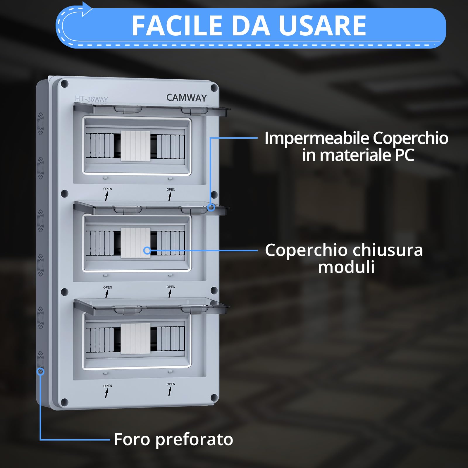 CAMWAY 36 Moduli Scatola Elettrica Esterno,Quadro Elettrico Esterno con Terminale IP65 Impermeabile per Giardino Cortile Garage