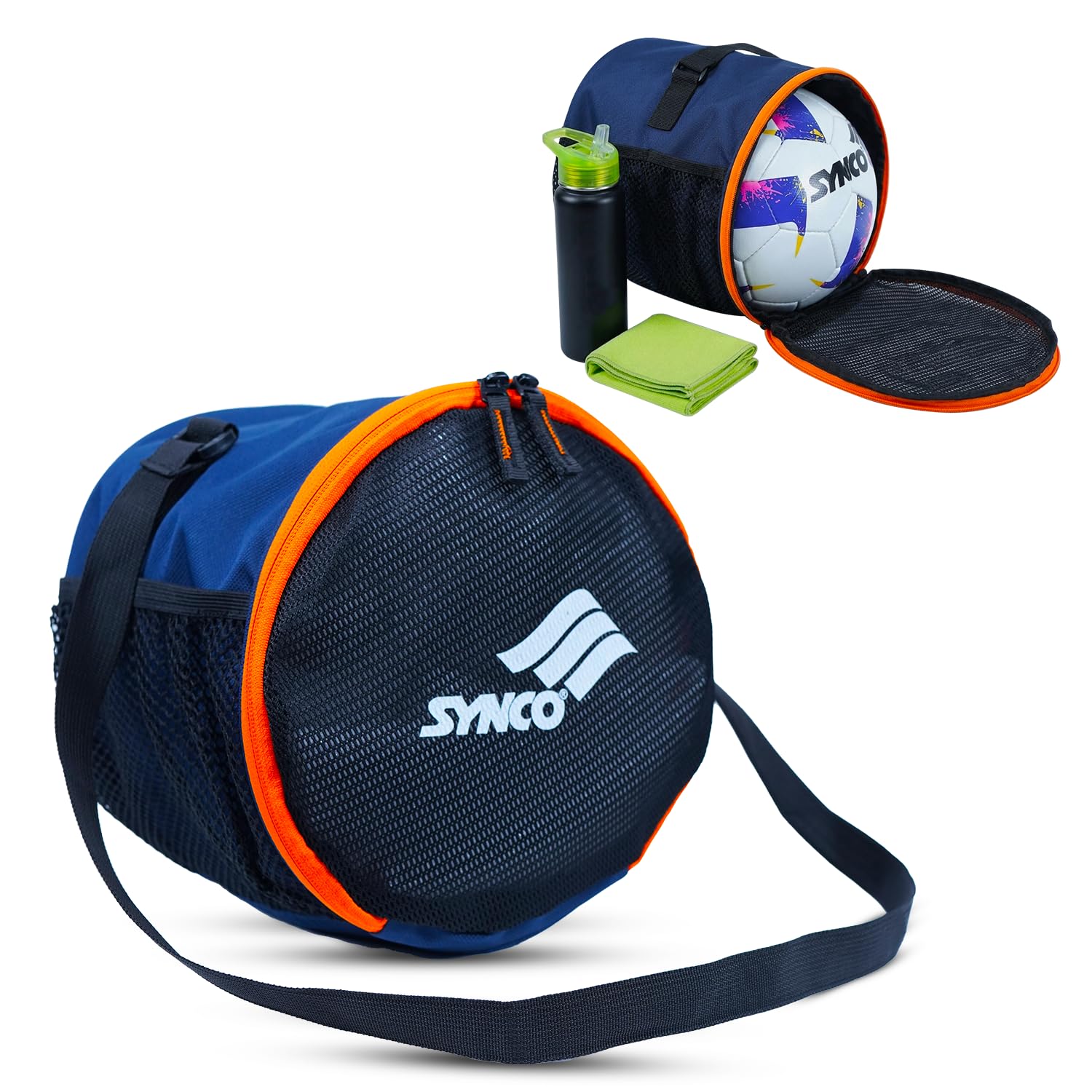 Synco Strike Ball Bag | Soccer Football Equipment Basketball Volleyball Bag | Adjustable Strap Backpack | Kitbag (Blue)-picture-36