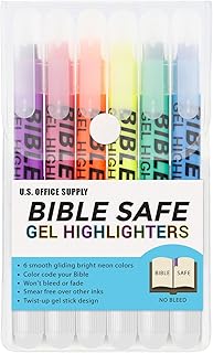 U.S. Office Supply Gel Highlighters, 6 Pack, Neon Fluorescent Colors - Bible Safe, No Bleed, Fade or Smear