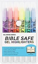 U.S. Office Supply Gel Highlighters, 6 Pack, Neon Fluorescent Colors - Bible Safe, No Bleed, Fade or Smear