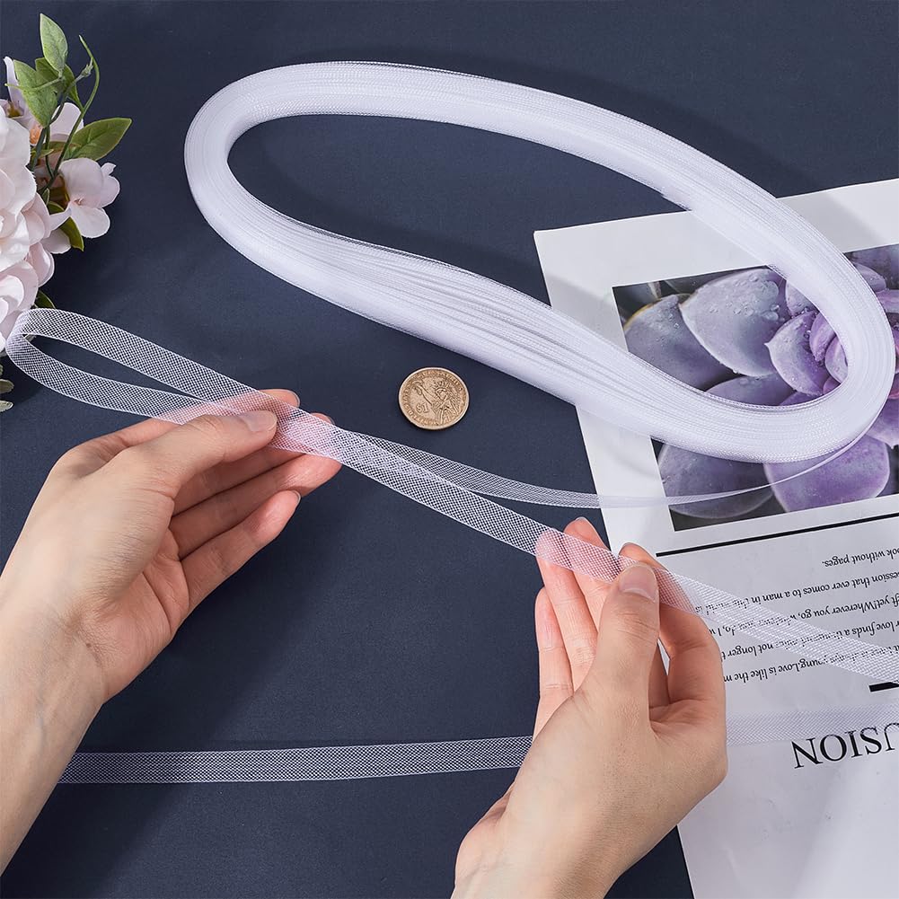 GORGECRAFT 100 Iarda 2 Rotoli Treccia Bianca Rigida 10mm di Larghezza Nastro In Crine di Crinolina In Poliestere Duro per Disossare Cucito Abiti Da Sposa Abiti Gonna Cappelli Accessori Confezioni