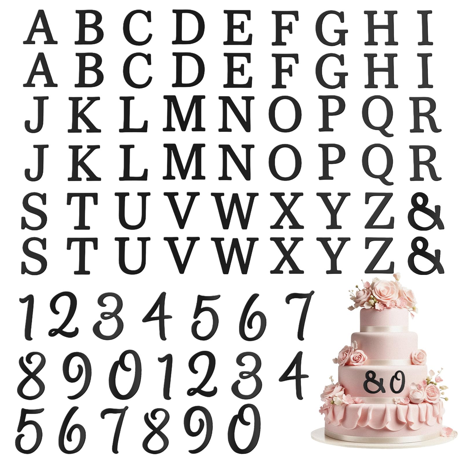 74 Pcs Cake Letters Acrylic Black Letters,Numbers for Cake, A-Z, 0-9