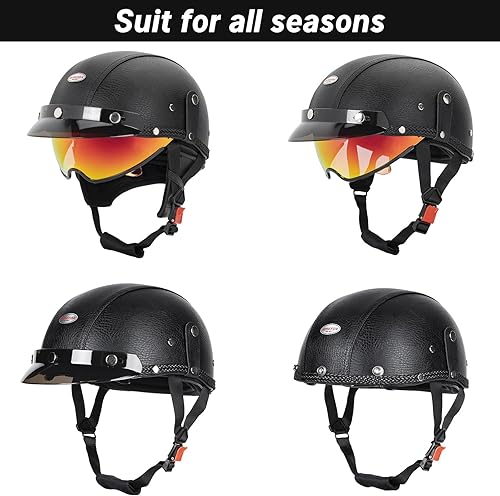 Miniatura 6 de Medio casco de motocicleta para hombres y mujeres adultos, casco de motocicleta de cara abierta con visera retráctil para el sol, certificado DOT