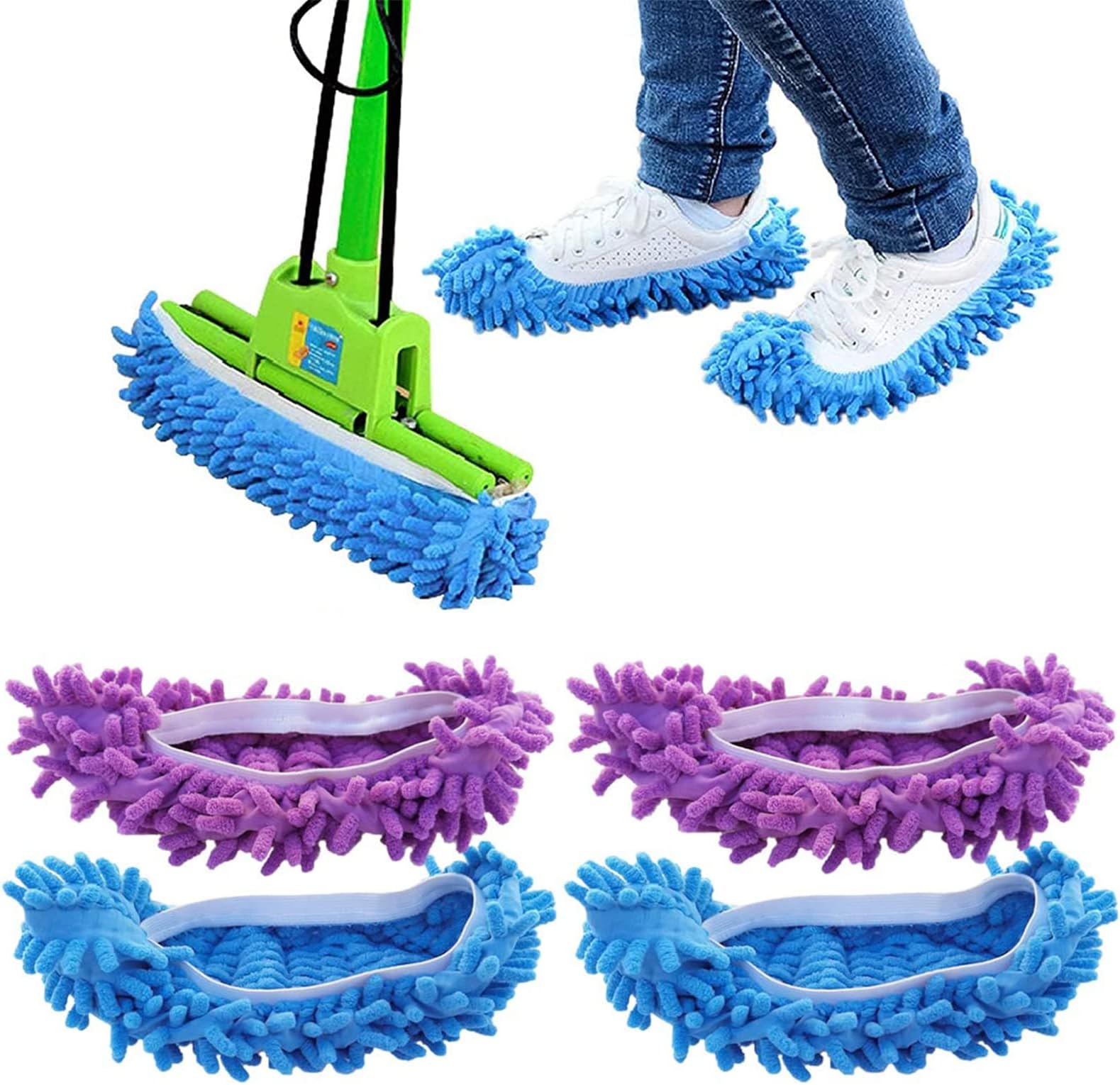 2 Pairs Mop Slippers Shoes Cover Dust Duster, Microfiber Shoes Cover Reusable Dust Mops for Women Washable, Floor Cleaning Shoes for Bathroom,Office,Kitchen,House Polishing Cleaning