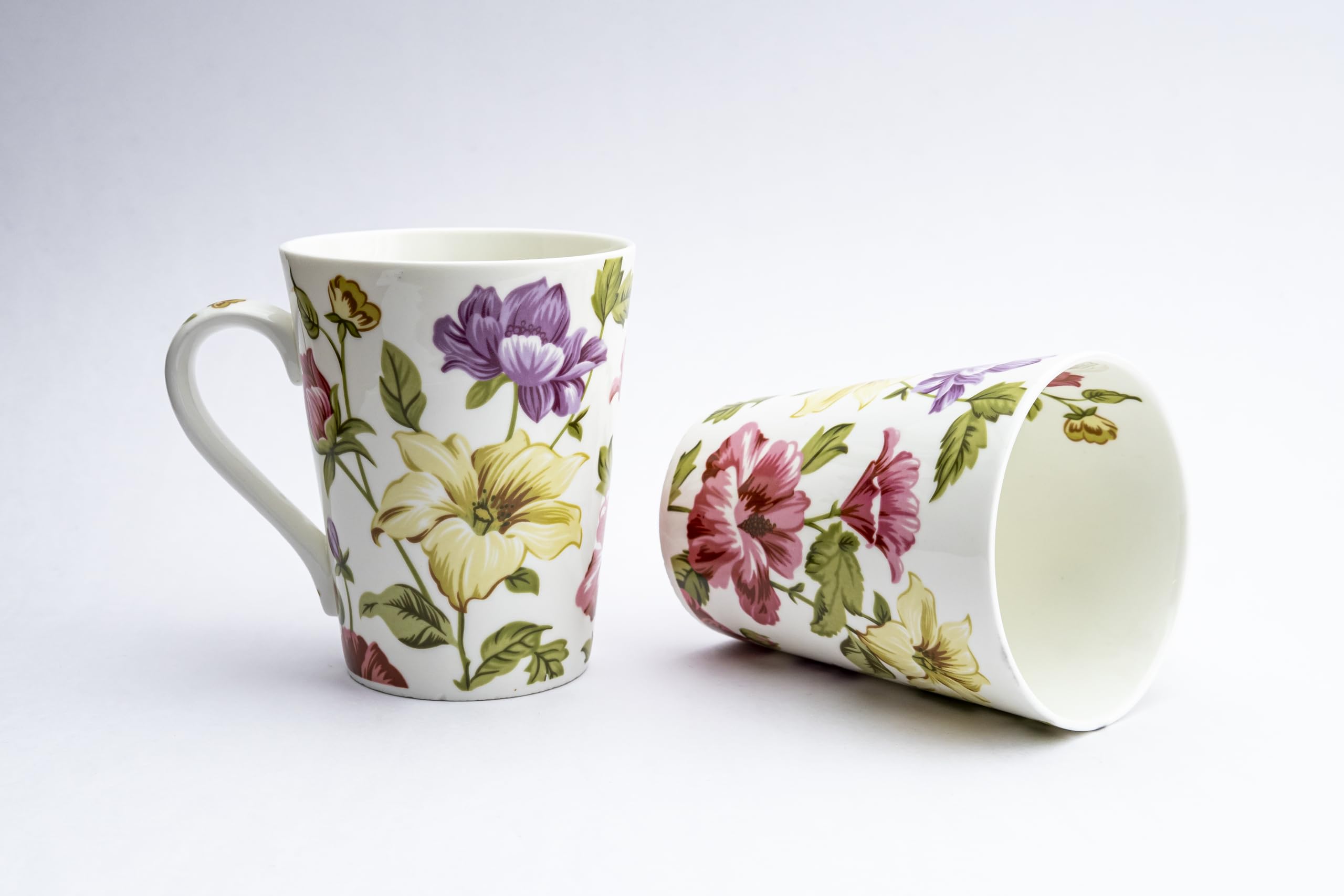 GOLDEN QUEEN'S Mugs Set of 2 for Coffee, Tea, Milk - Ideal for Your Daily Beverage Ritual, Hosting & Casual Gatherings - Floral Harmony 1