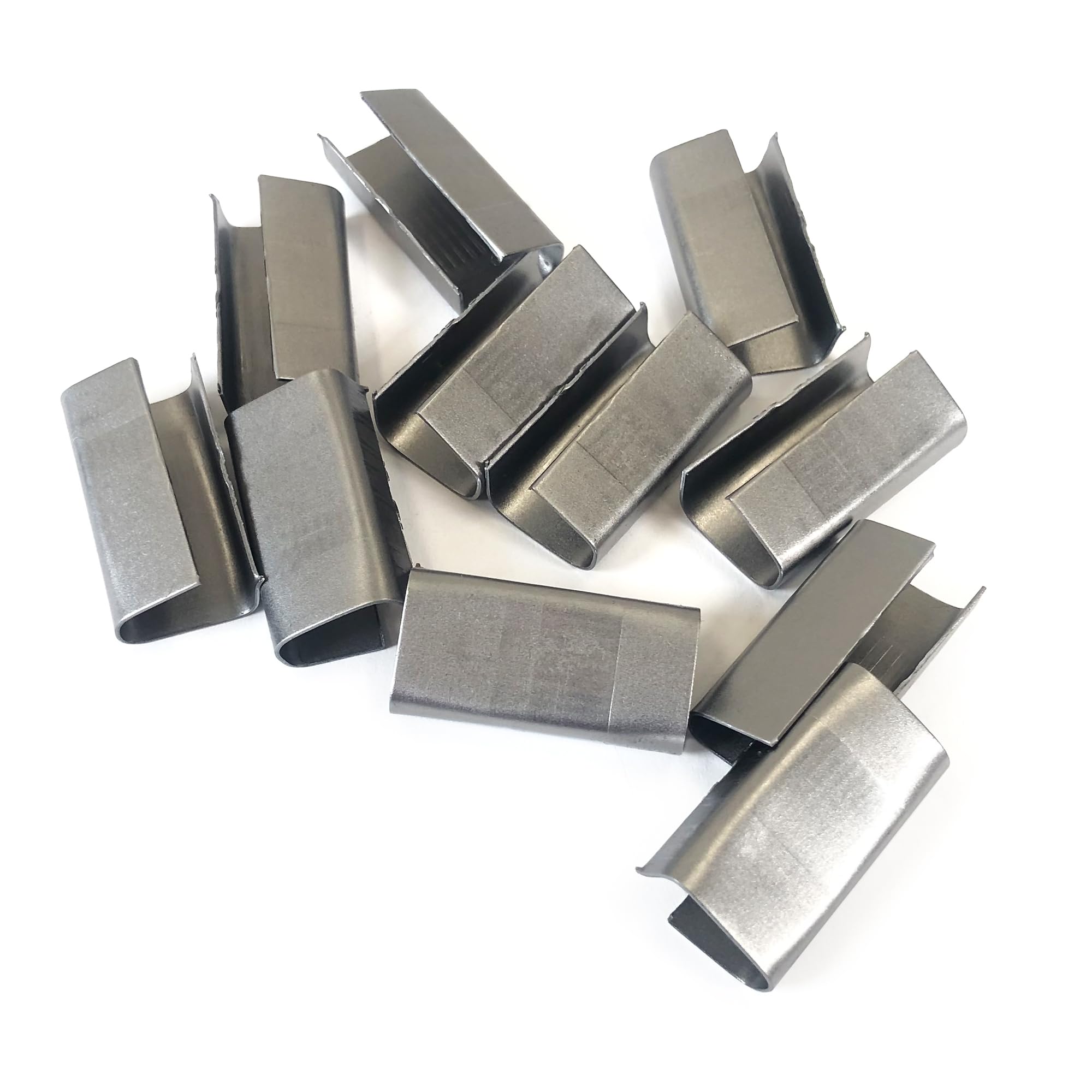 Uniones Metálicas para cerrar fleje de plástico | Precinto de acero para fleje | Acabado Liso | Para fleje Ancho 13 mm | Pack 4.000 unidades