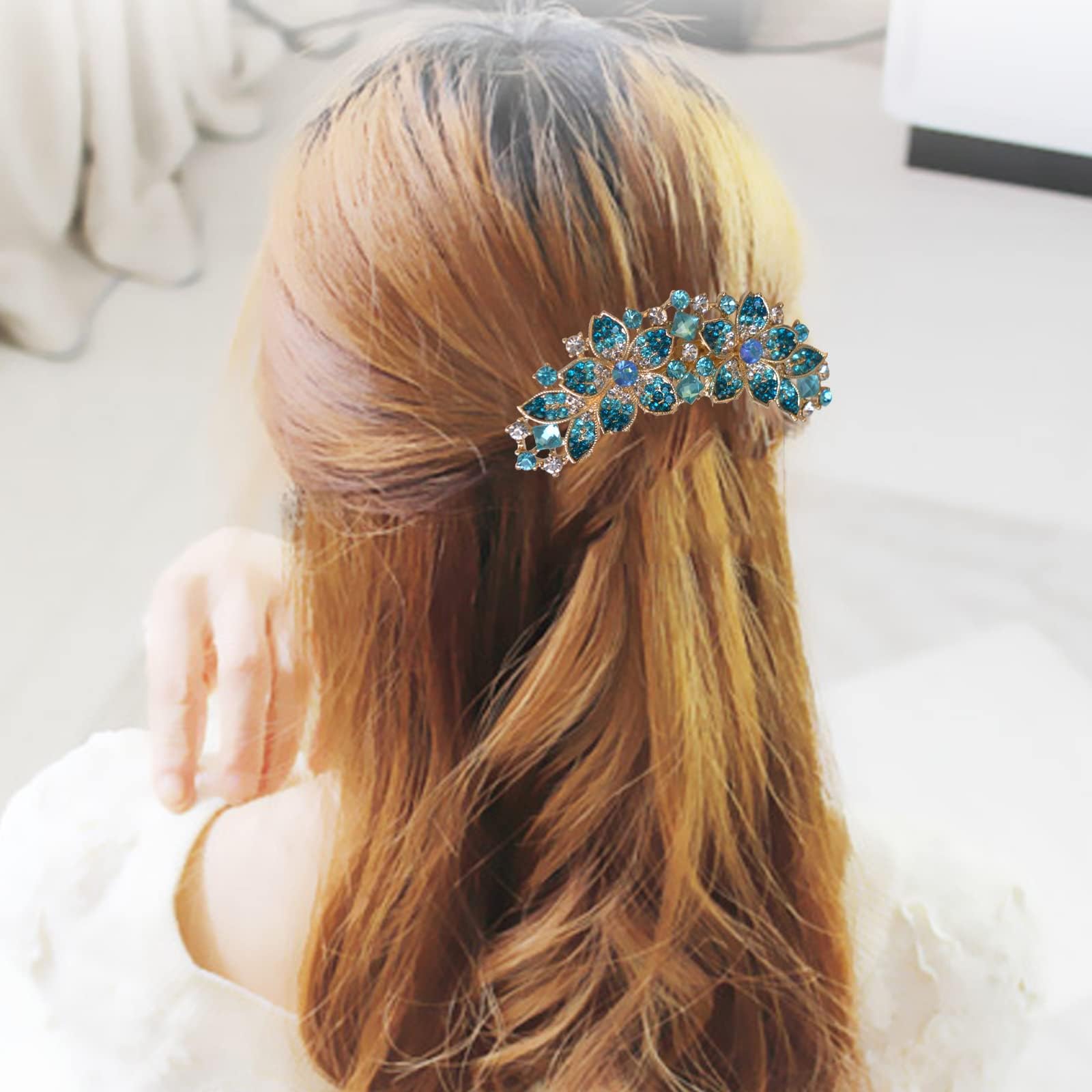 Pettine per capelli da donna con fiori intarsiati e strass, accessorio per capelli da sposa, pettine laterale per ragazze, idea regalo (blu)