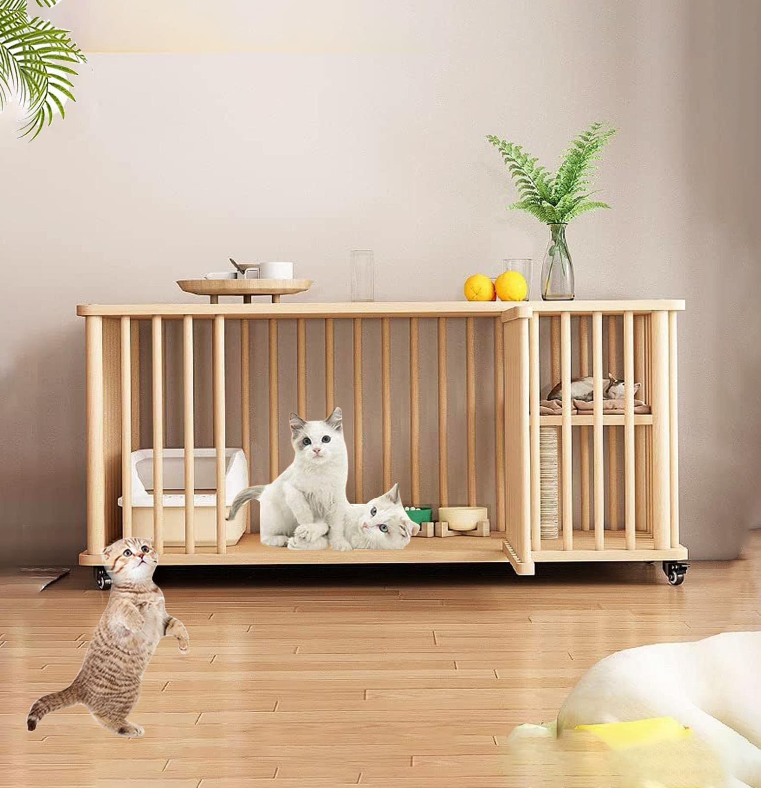 黒猫 　無垢楢材　片袖机２点 Amazon.co.jp: 猫 ケージ 無垢材 猫のゲージ 室内用 猫の複数用