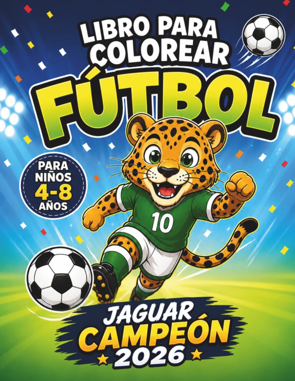 Libro de Colorear de Fútbol para Niños 4-8 años: Jaguar Campeón 2026: Con Laberintos, Acertijos y Juegos Divertidos con Animales Futbolistas Inspirados en un Gran Torneo