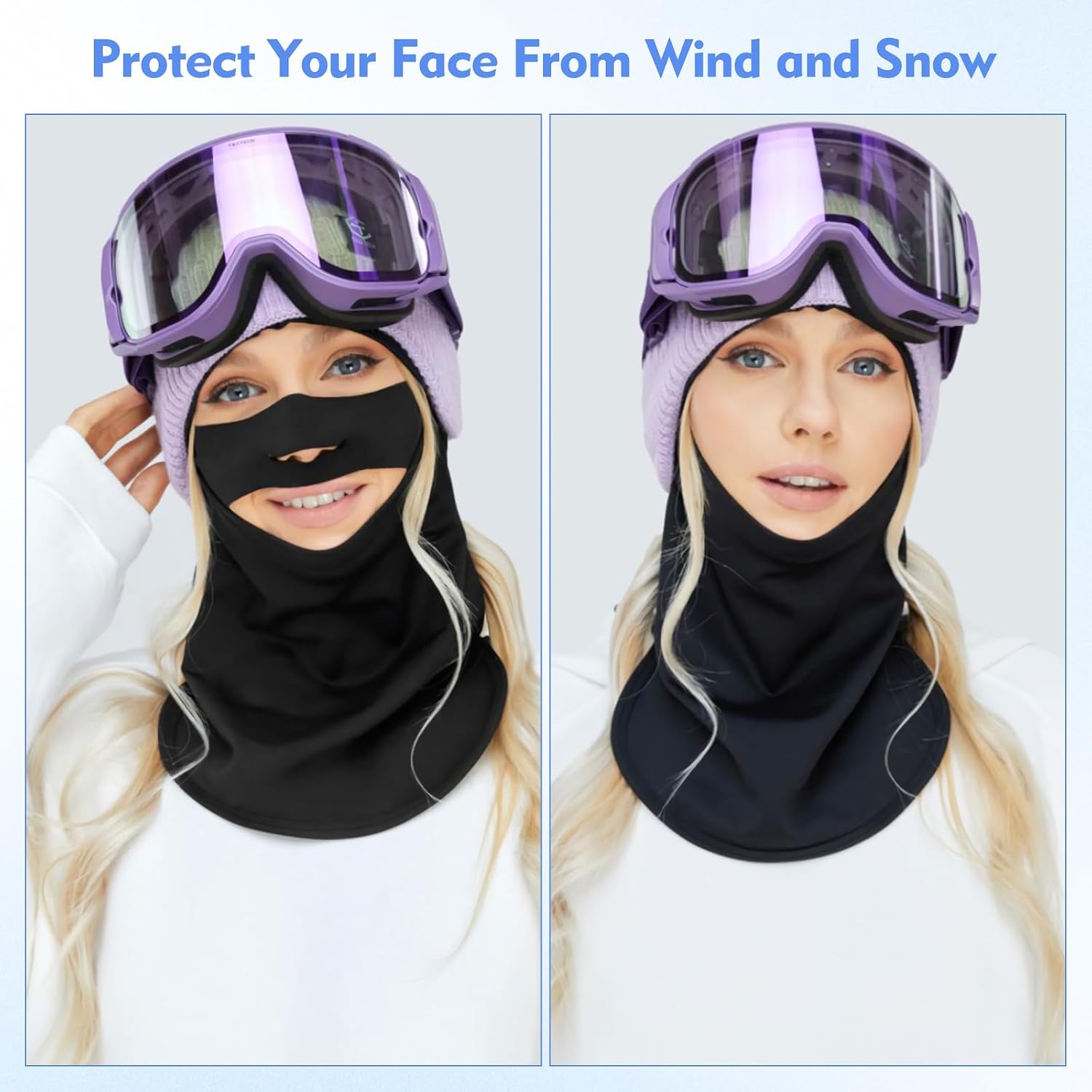 Balaclava Ski Mask for Women - Quick-Drying Face Mask for Cold Weather, SPF50+ for Skiing, Motorcycle Riding & Snowboarding, Black